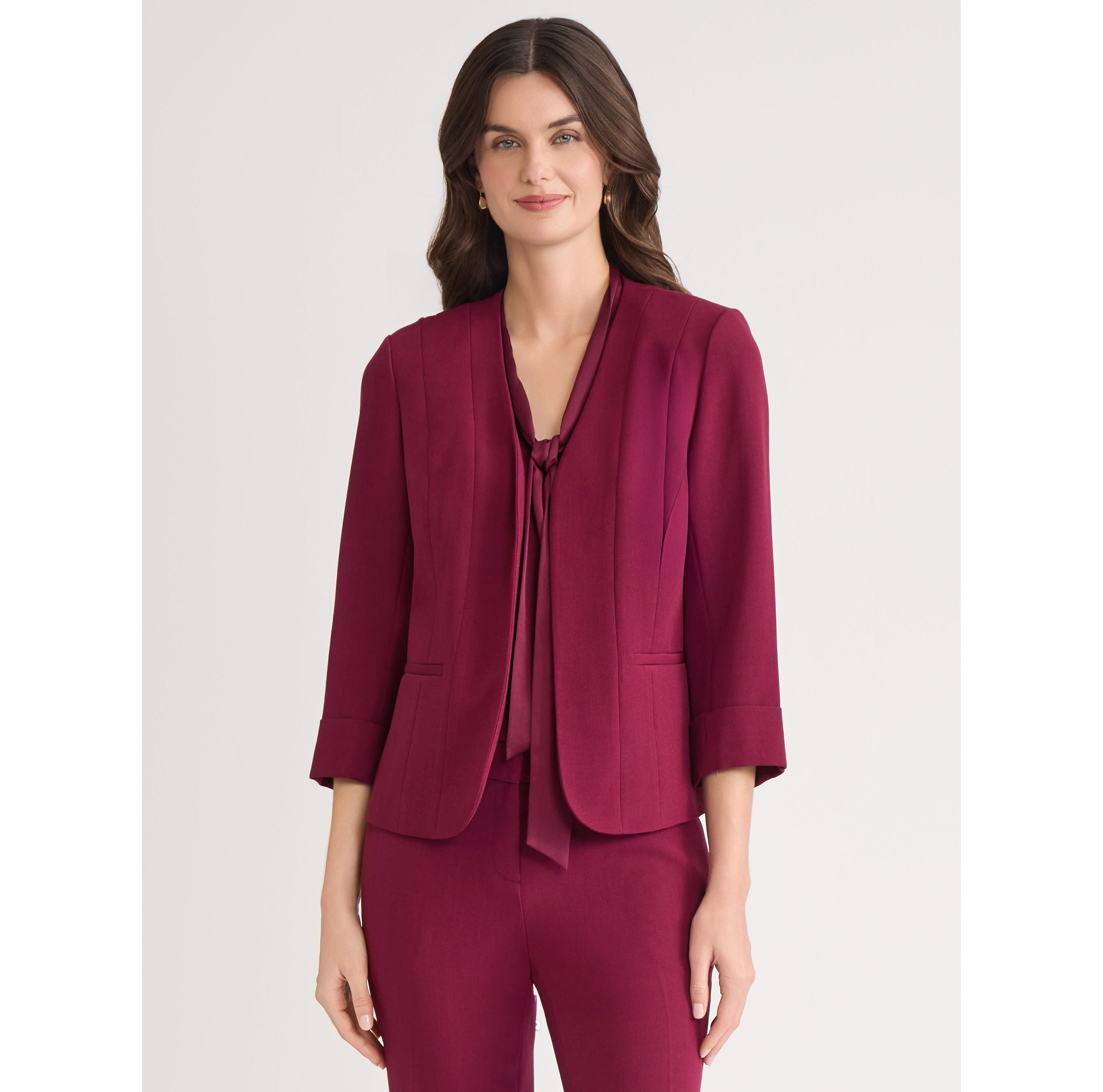 Womens Stretch Crepe Seamed Cardigan Jacket