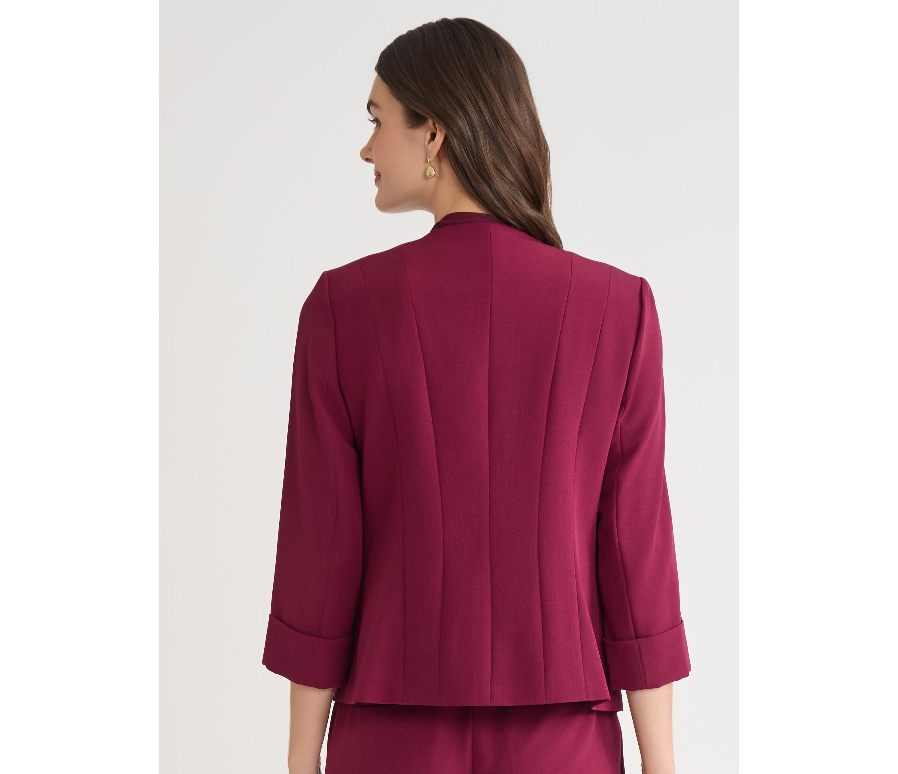 Womens Stretch Crepe Seamed Cardigan Jacket