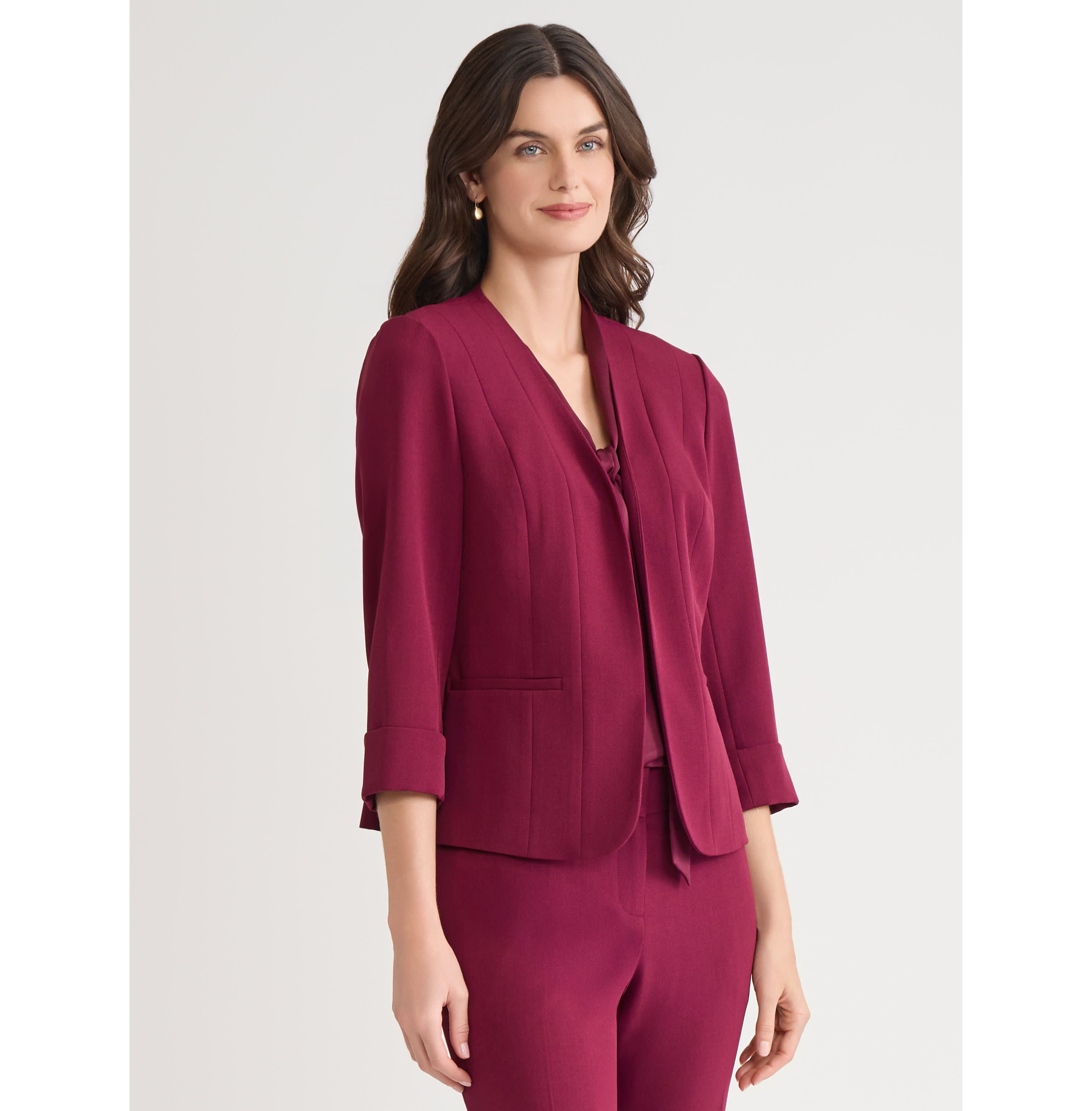 Womens Stretch Crepe Seamed Cardigan Jacket