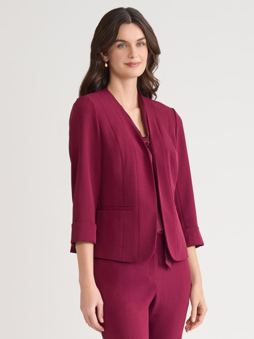 Womens Stretch Crepe Seamed Cardigan Jacket