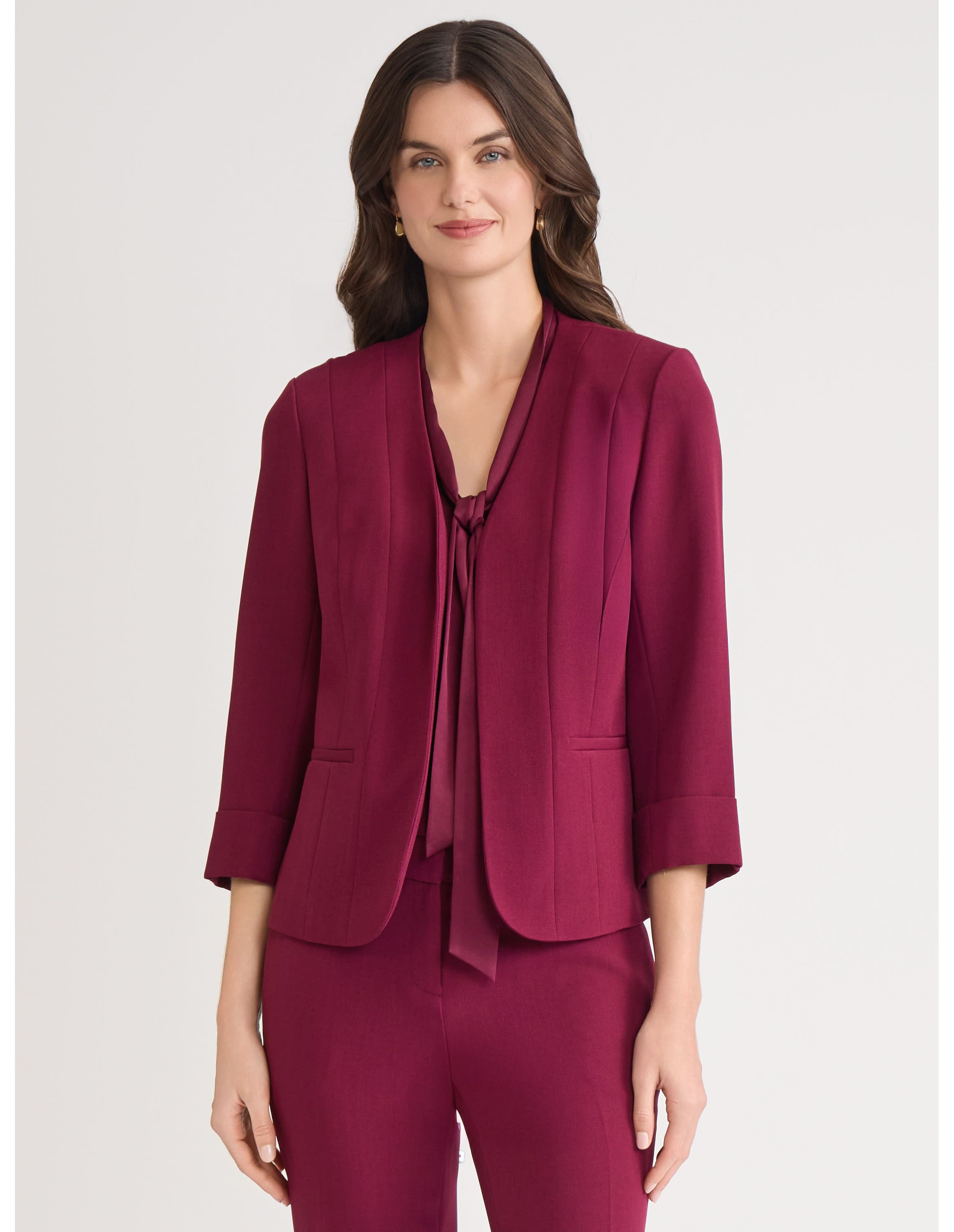 Petite Stretch Crepe Seamed Cardigan Jacket