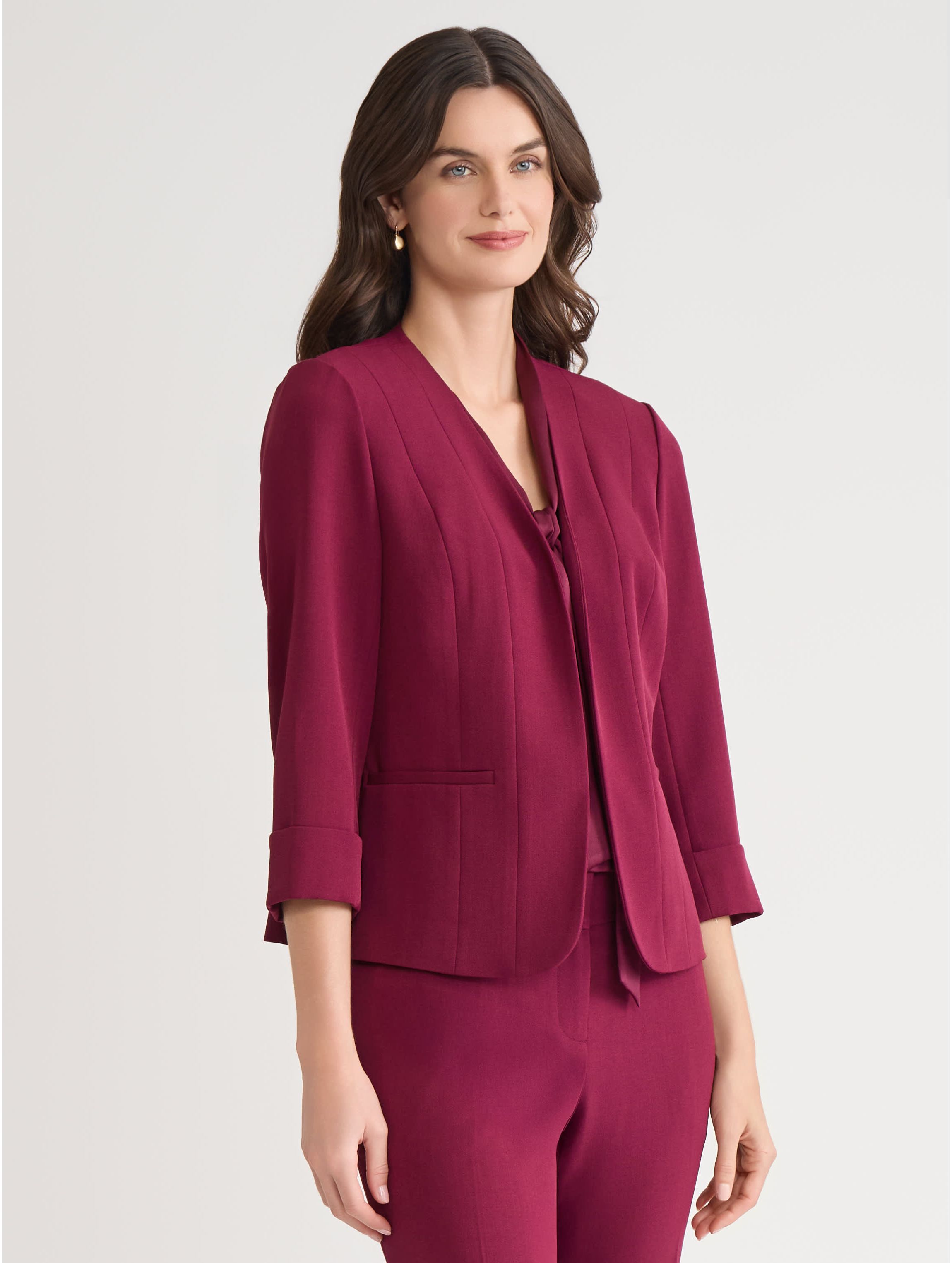 Petite Stretch Crepe Seamed Cardigan Jacket