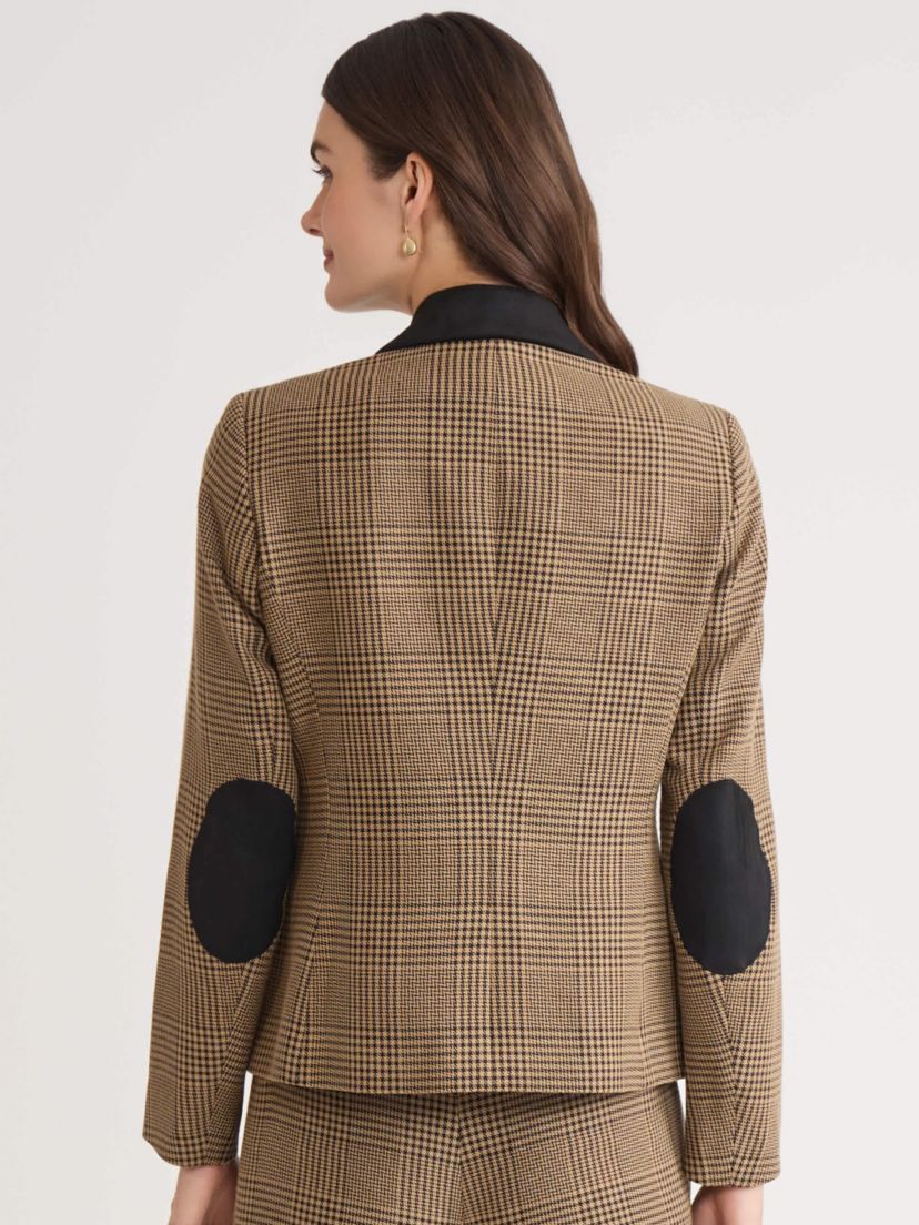 Womens Plaid Two Button Jacket with Elbow Patch