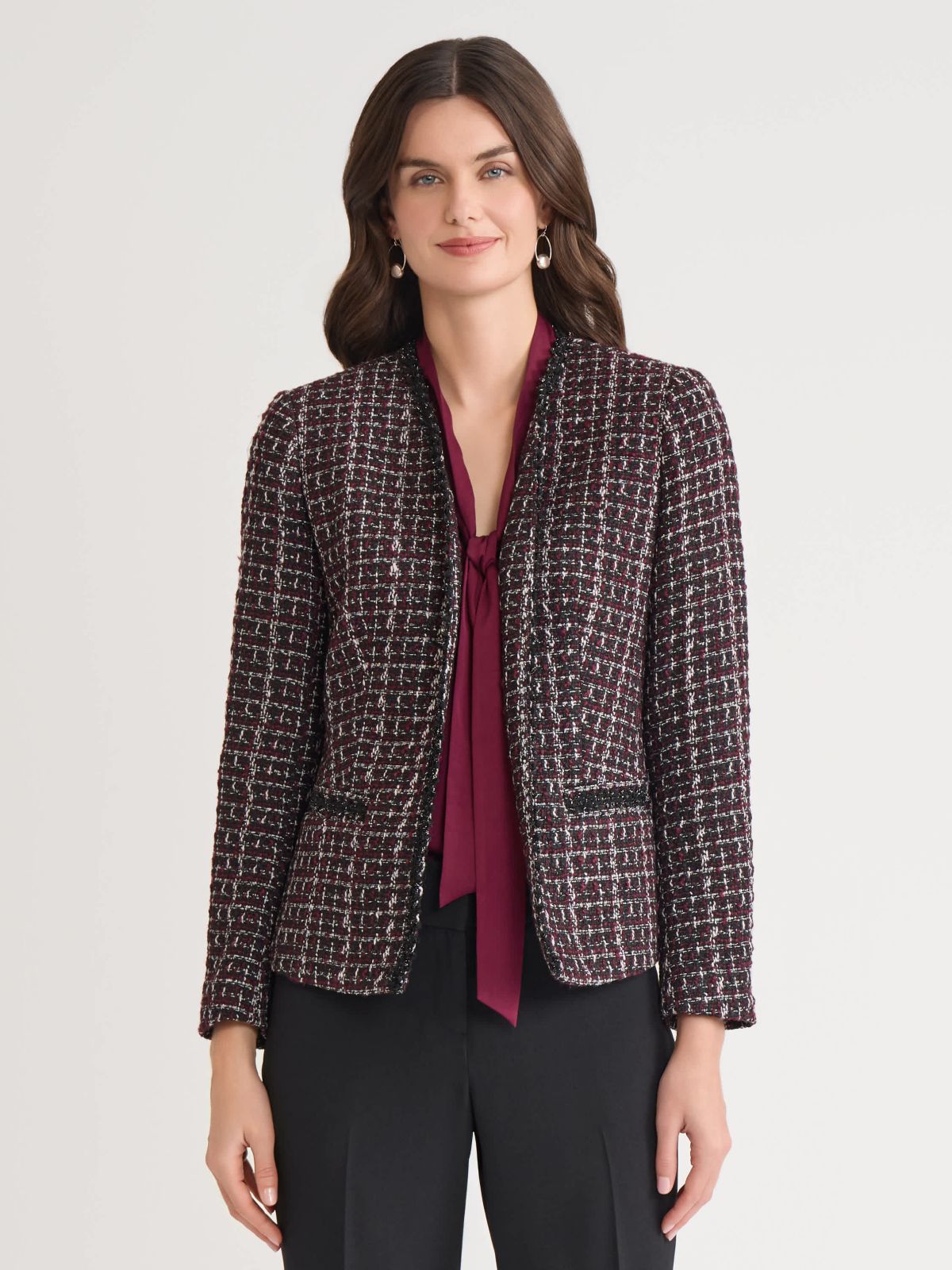 Petite Tweed Open Front Framed Jacket