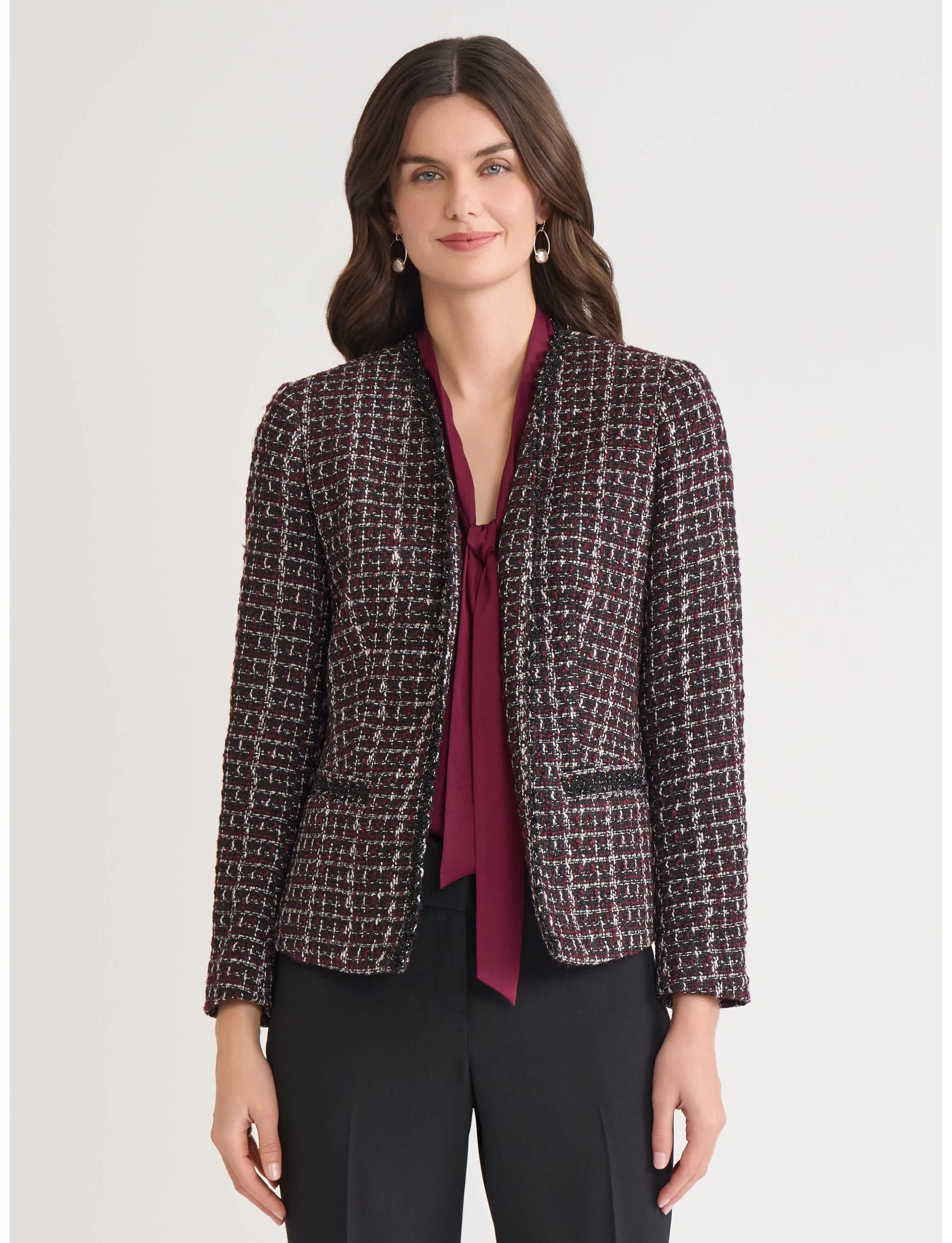 Petite Tweed Open Front Framed Jacket