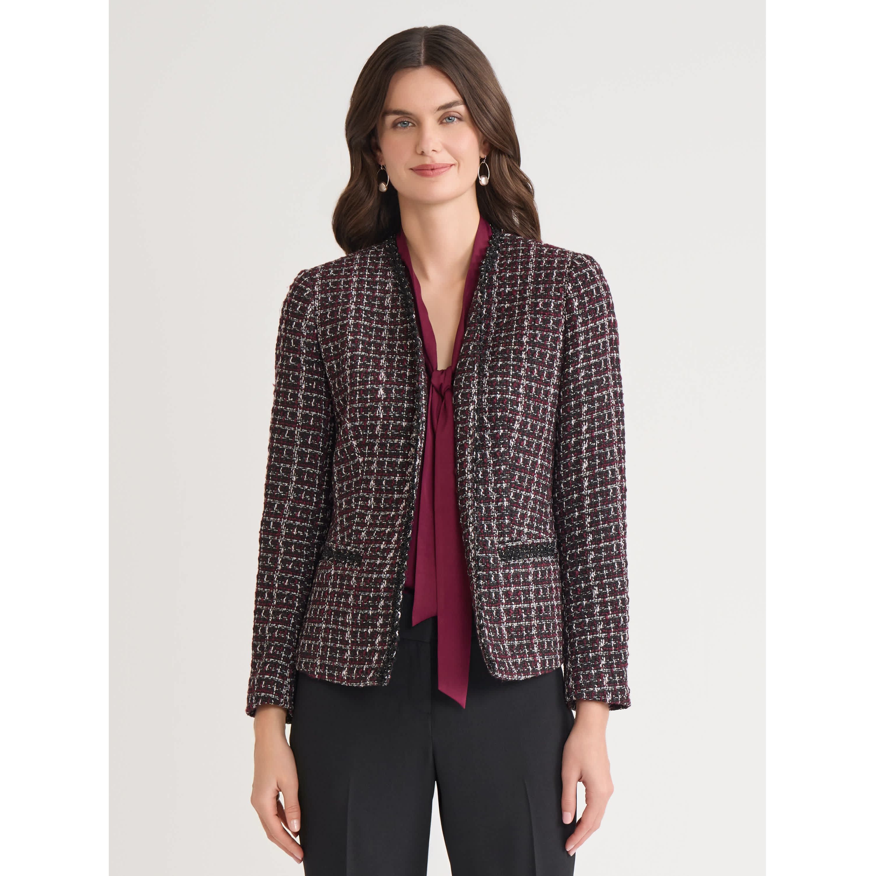 Petite Tweed Open Front Framed Jacket