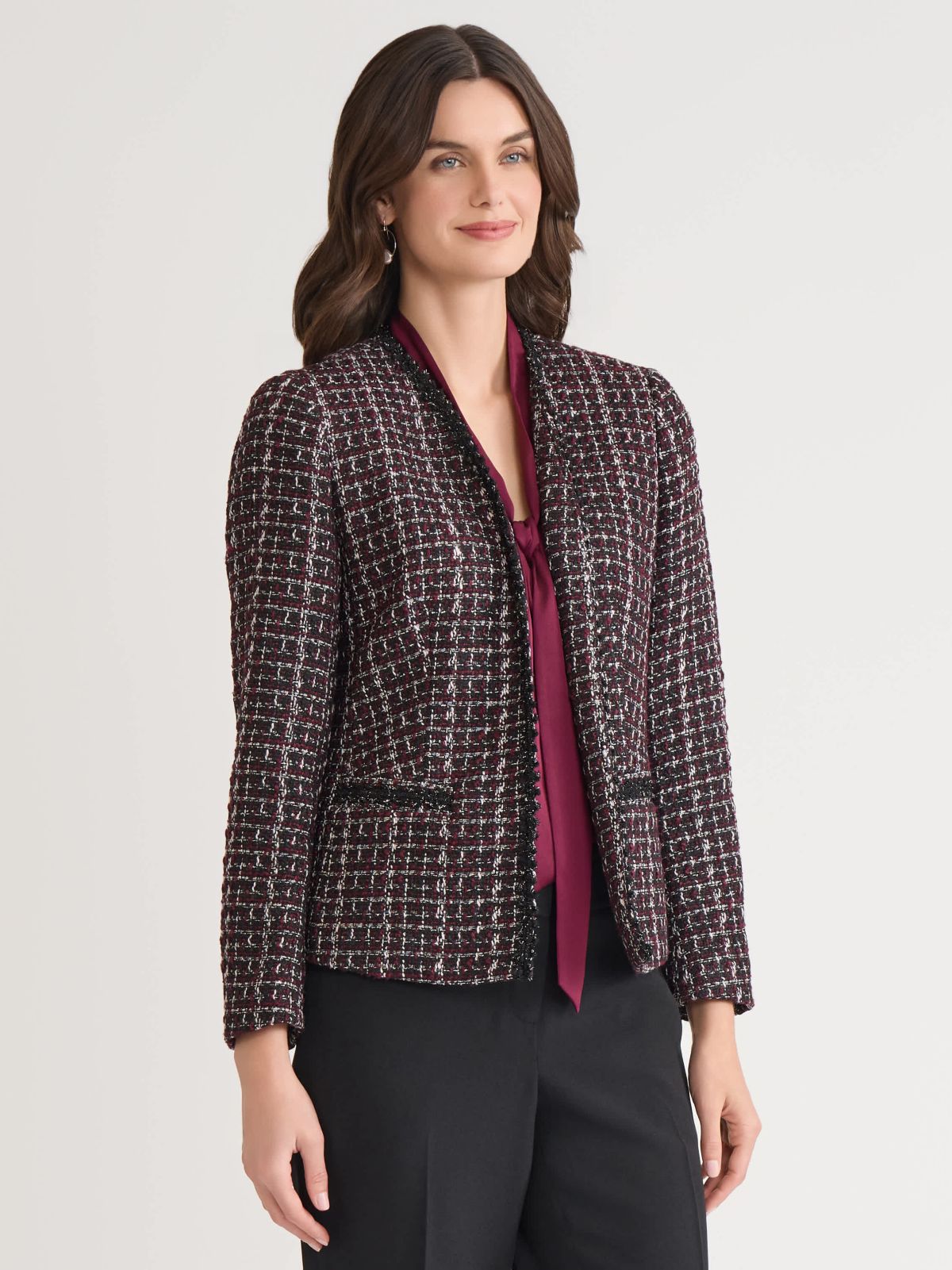 Petite Tweed Open Front Framed Jacket