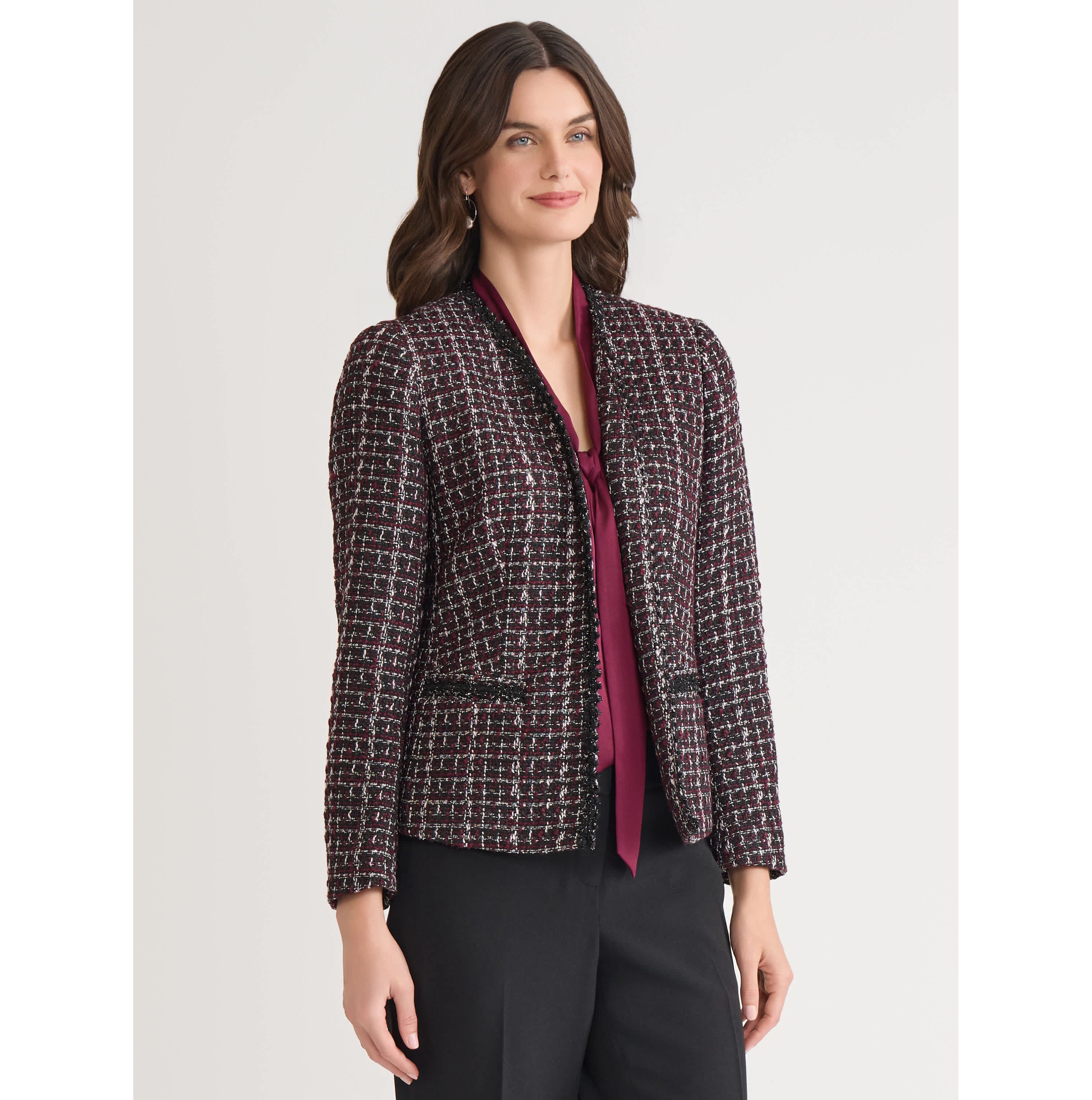 Petite Tweed Open Front Framed Jacket