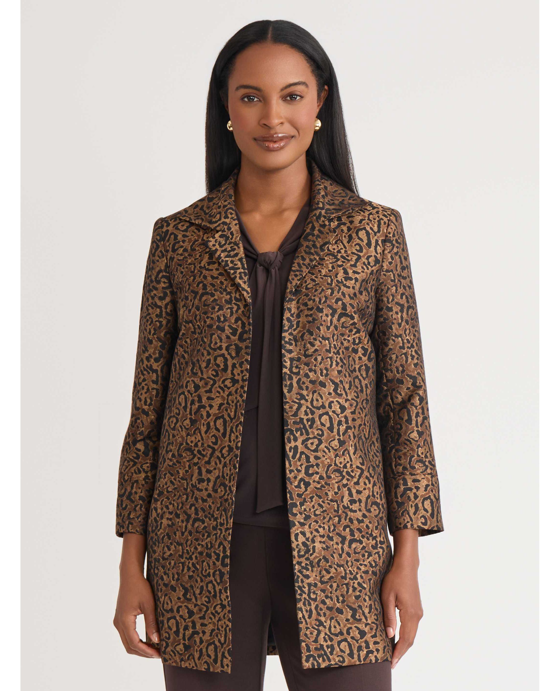 Womens Leopard Jacquard Open Topper