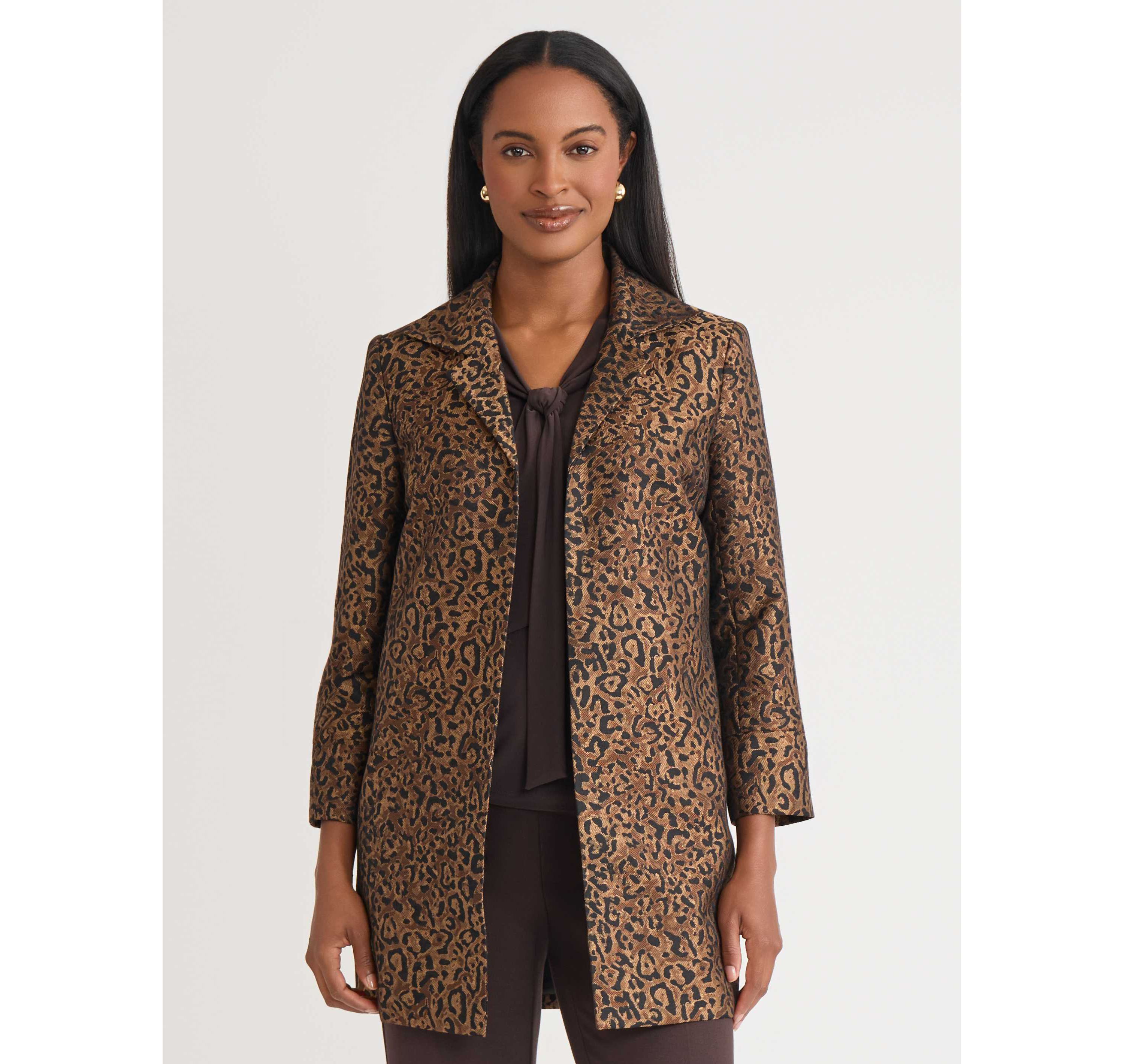 Womens Leopard Jacquard Open Topper