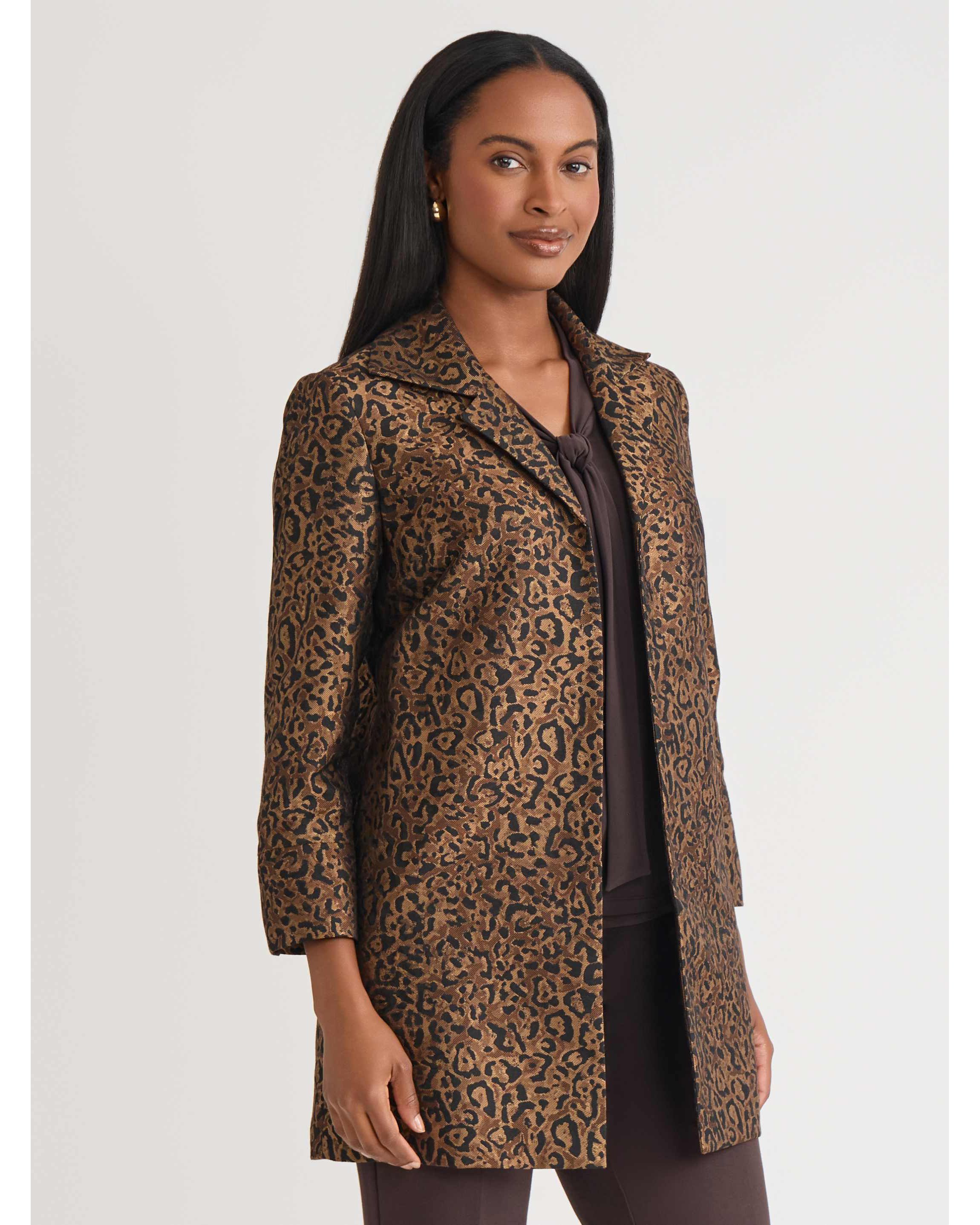 Womens Leopard Jacquard Open Topper