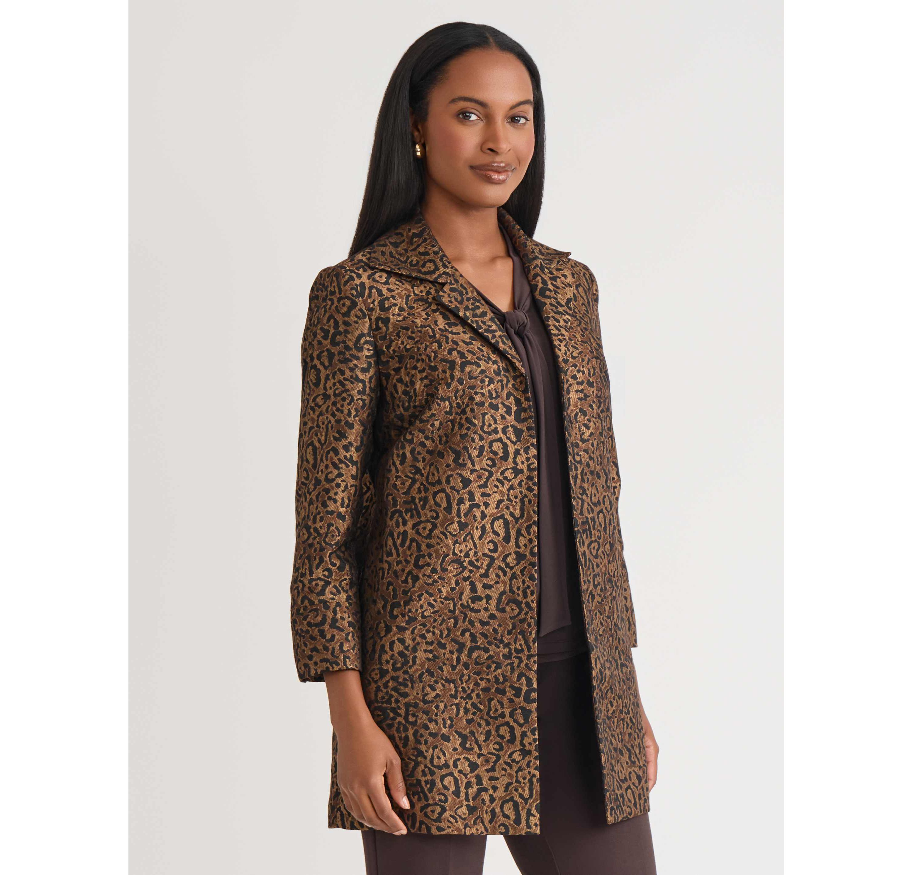 Womens Leopard Jacquard Open Topper