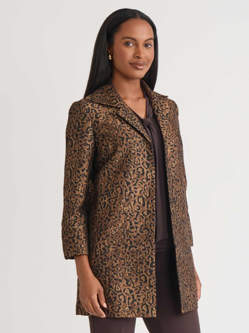 Womens Leopard Jacquard Open Topper