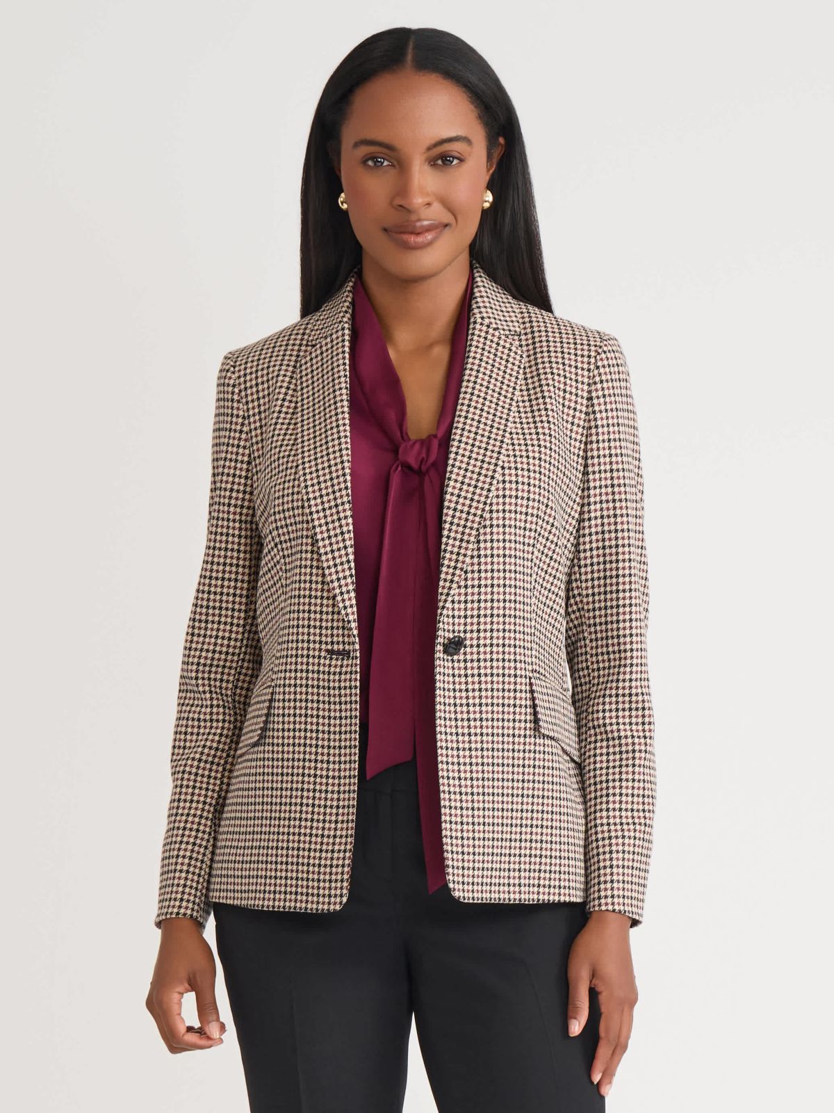 Womens Houndstooth One Button Jacket
