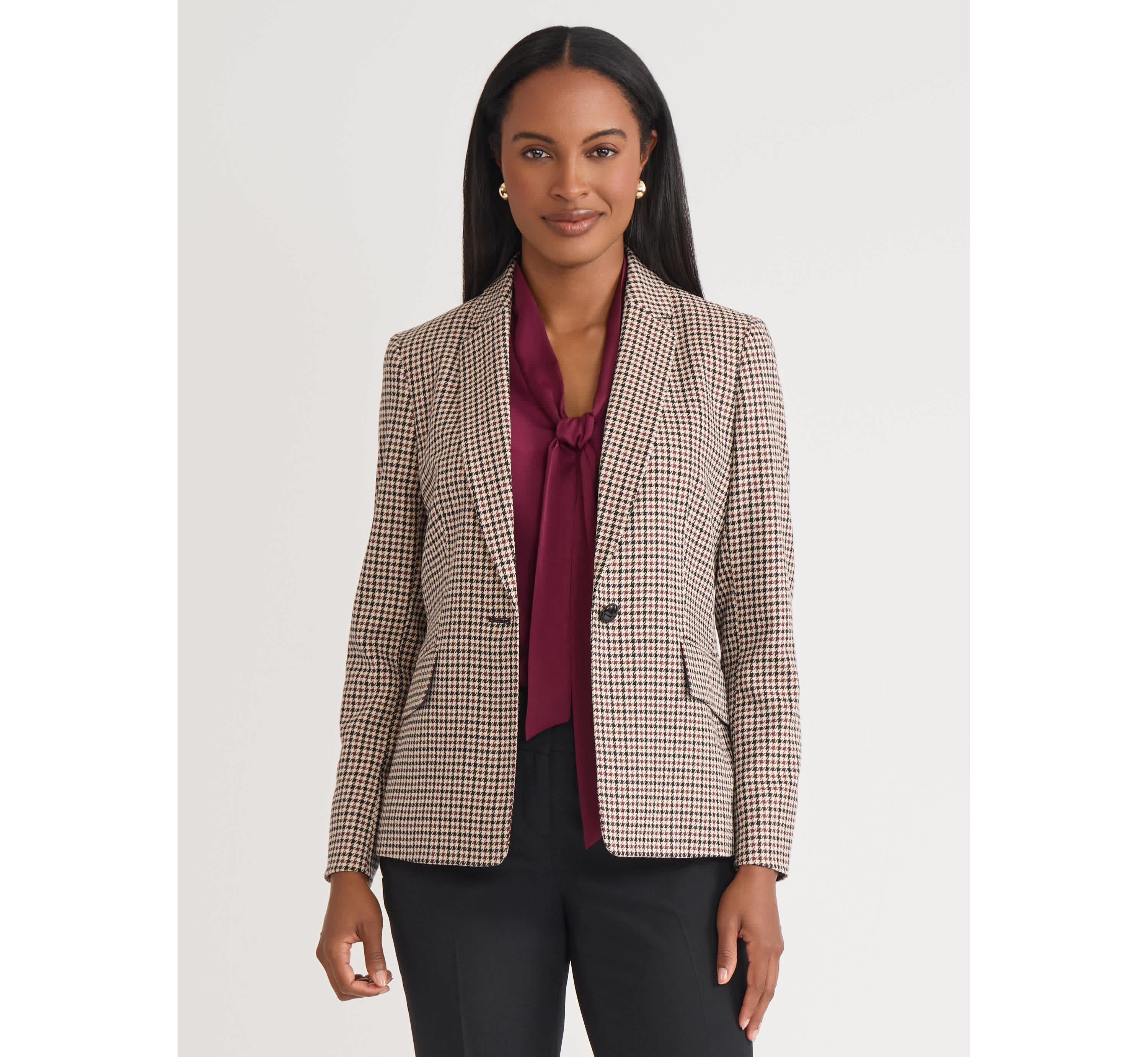 Womens Houndstooth One Button Jacket