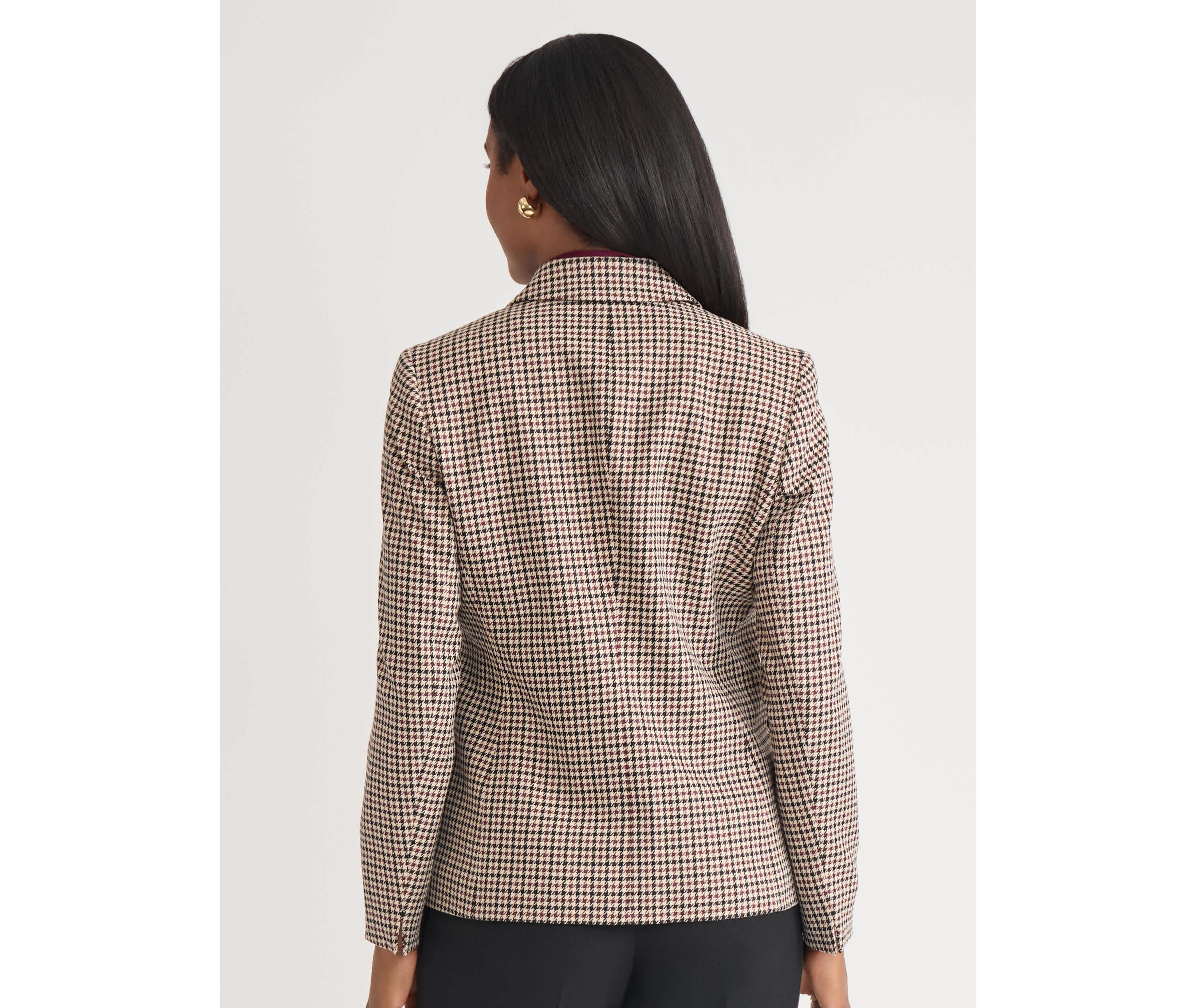 Womens Houndstooth One Button Jacket