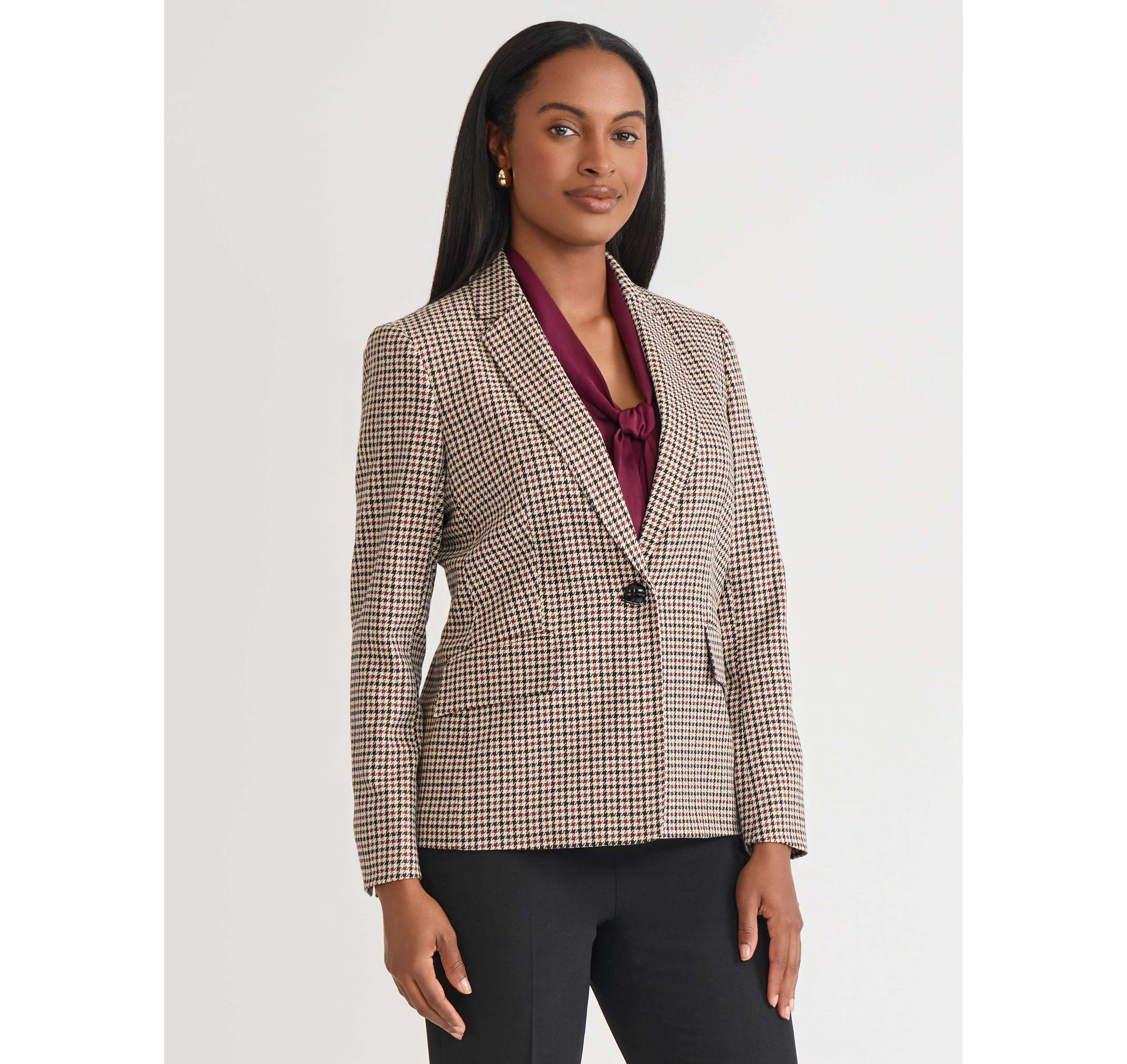 Womens Houndstooth One Button Jacket