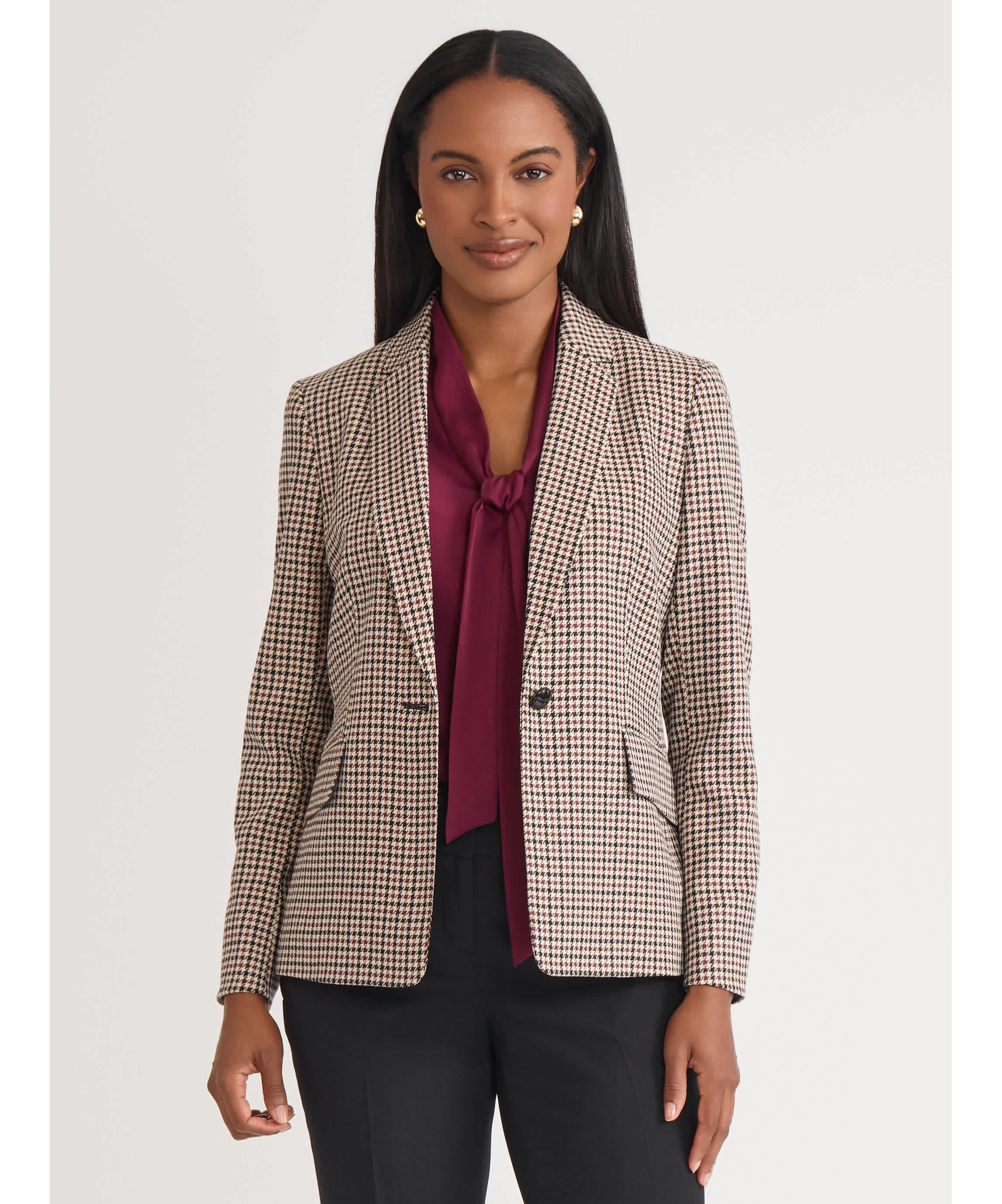 Petite Houndstooth One Button Jacket