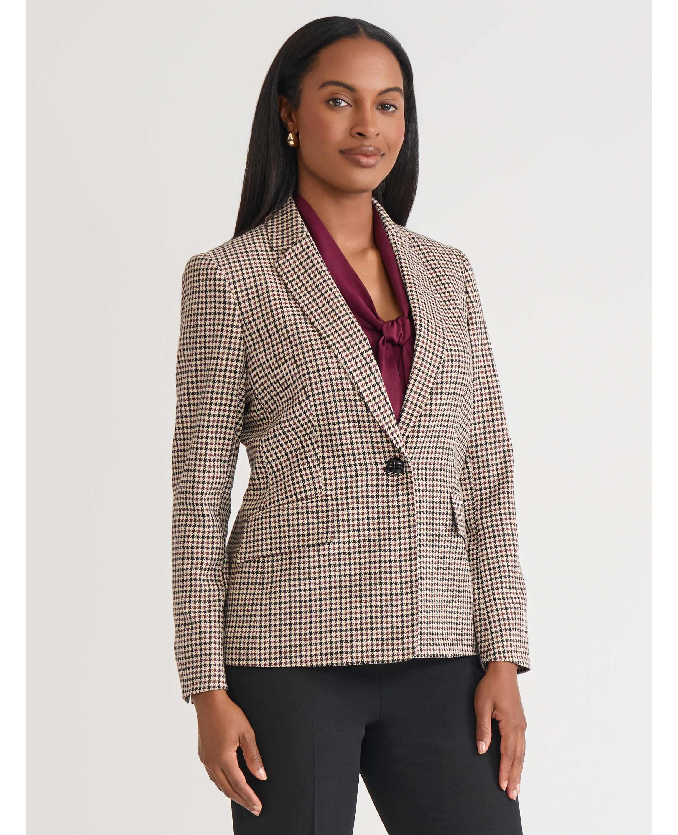 Petite Houndstooth One Button Jacket