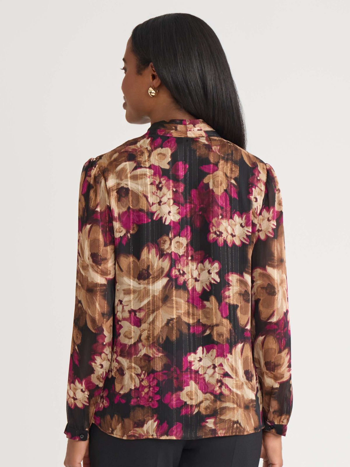 Petite Floral Print Long Sleeve V-Neck Blouse
