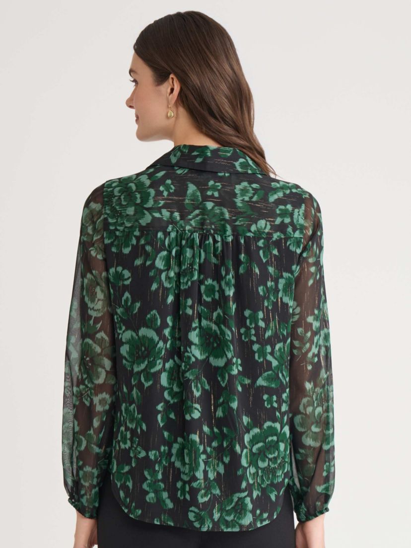 Womens Floral Print Long Sleeve Ruffle Front Blouse