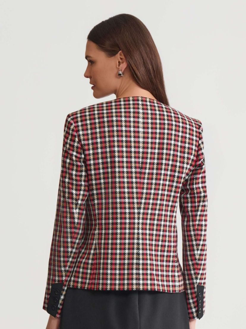 Womens Plaid Four Button Patch Pocket Jacket