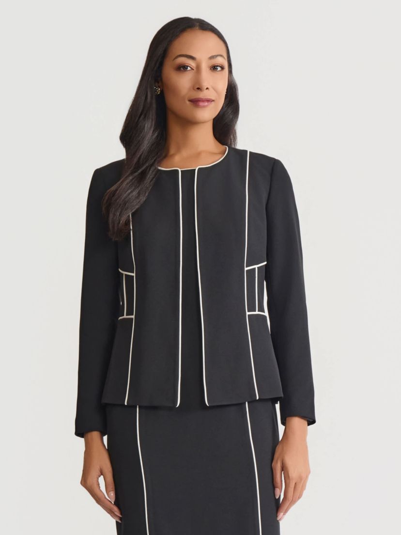 Petite Stretch Crepe Cardigan Jacket with Piping