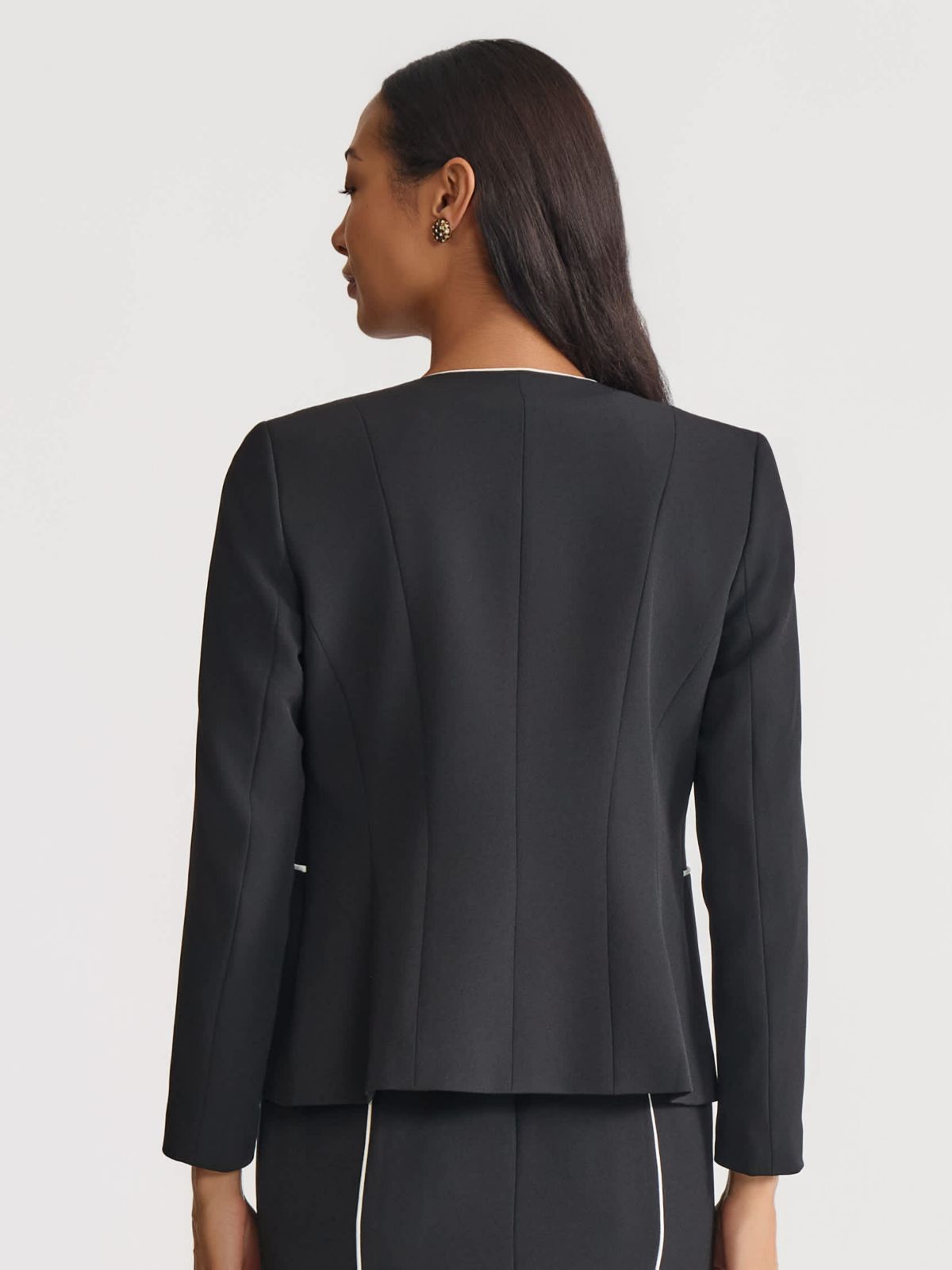 Petite Stretch Crepe Cardigan Jacket with Piping