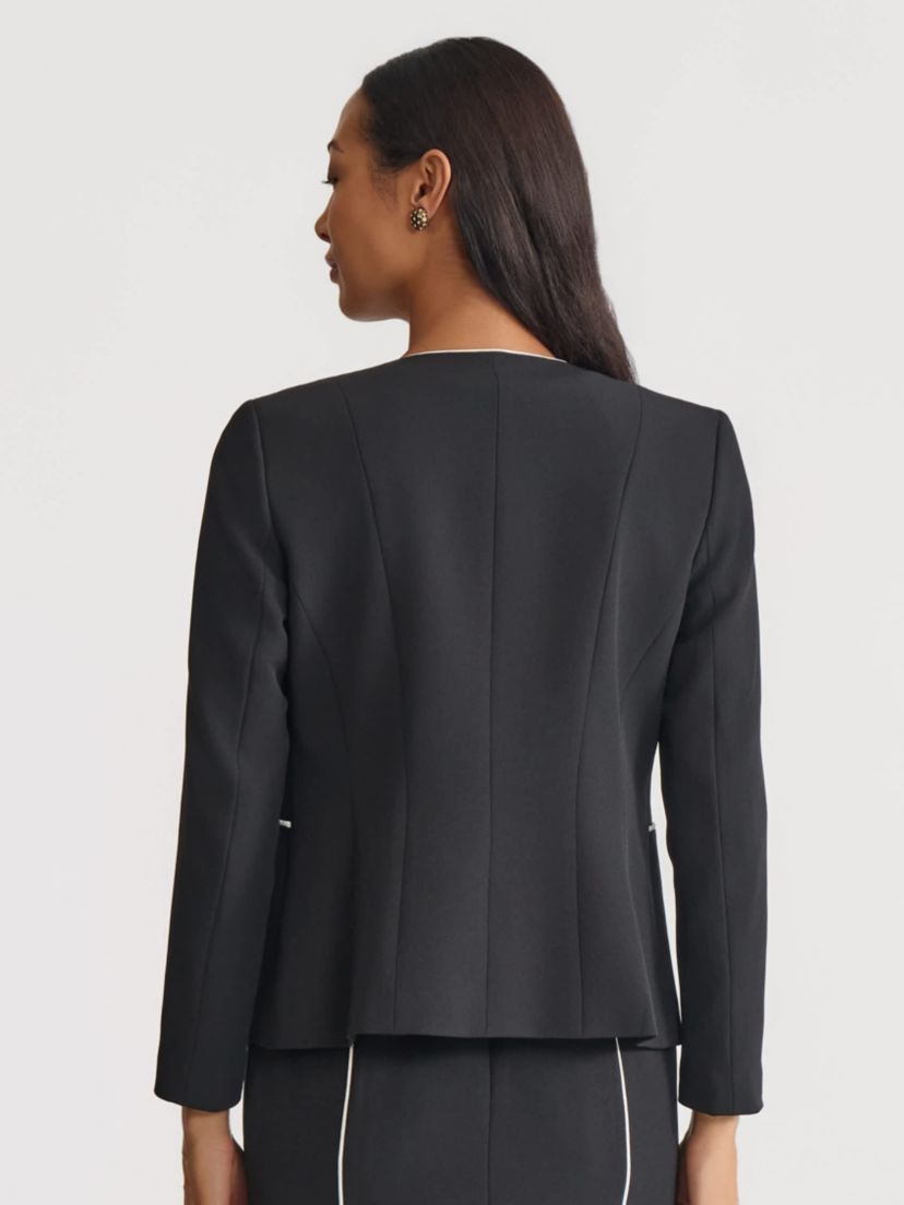 Petite Stretch Crepe Cardigan Jacket with Piping