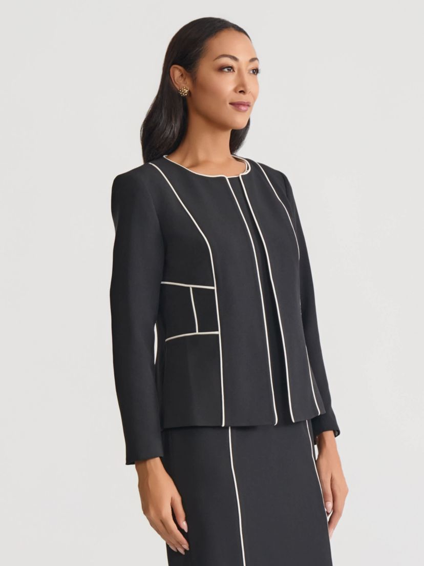 Petite Stretch Crepe Cardigan Jacket with Piping