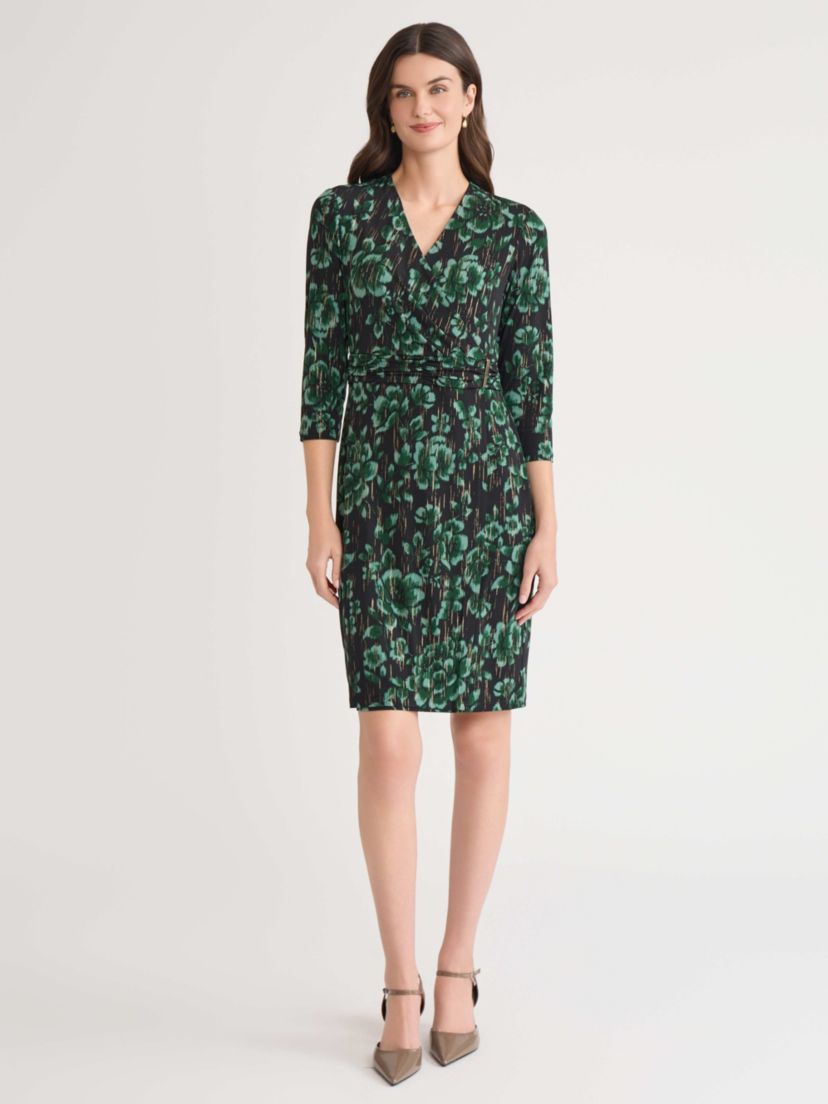 Womens Floral Print Three Quarter Sleeve Wrap Dress