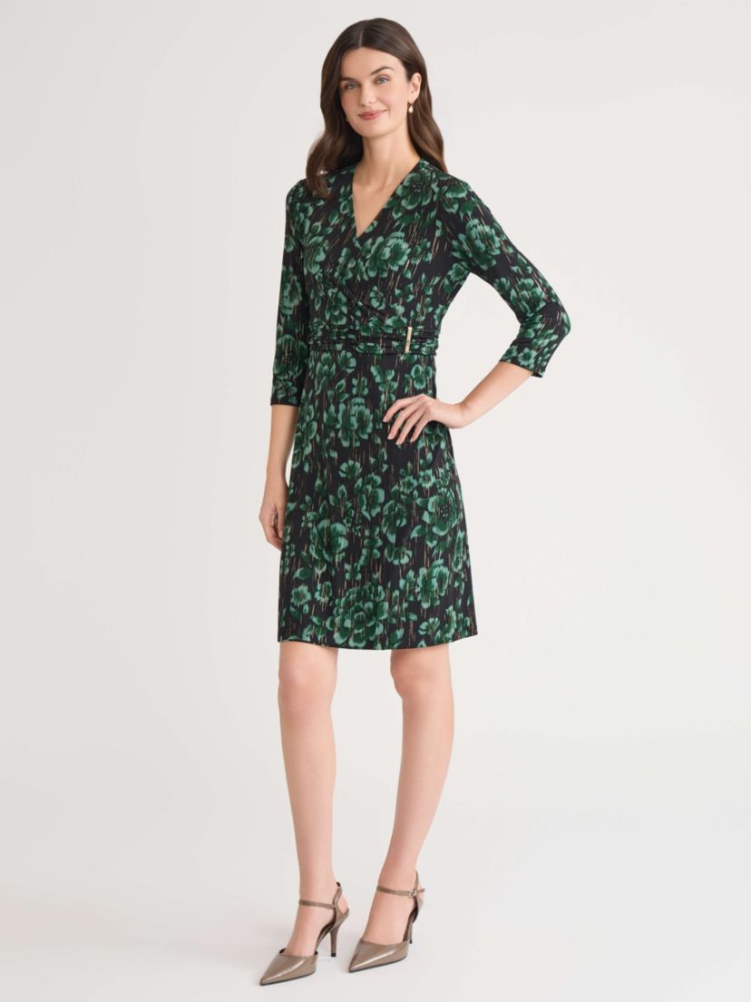 Womens Floral Print Three Quarter Sleeve Wrap Dress
