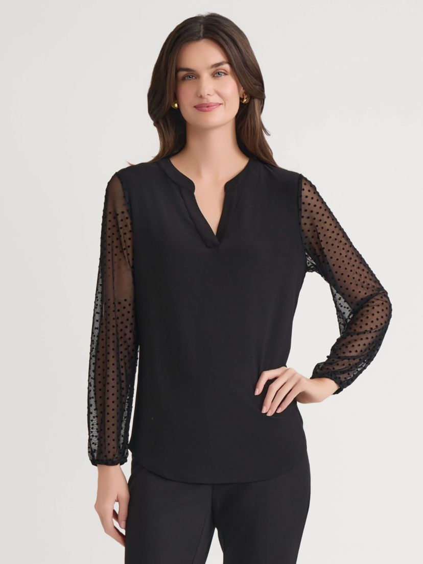 Womens Split Neck Point Desprit Knit Top