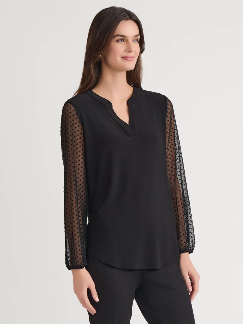 Womens Split Neck Point Desprit Knit Top