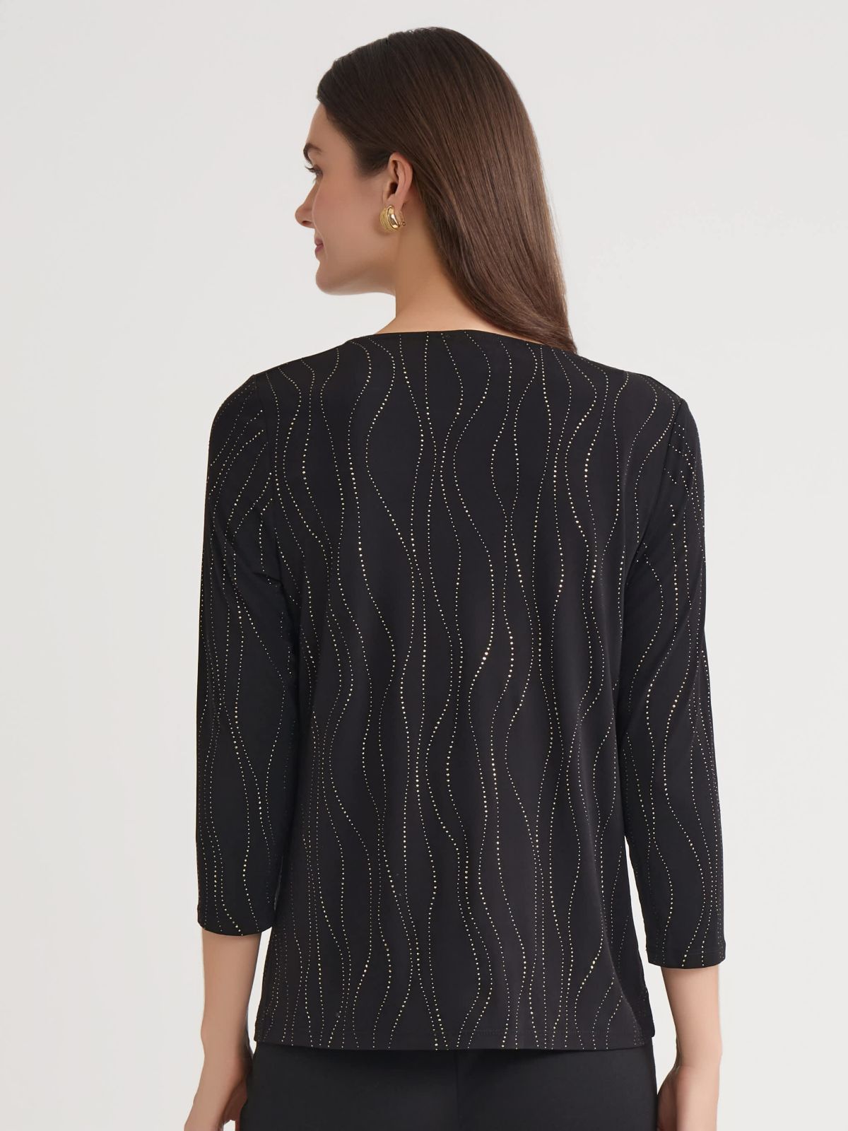 Petite Dewdrop Three Quarter Sleeve Pleat Neck Knit Top