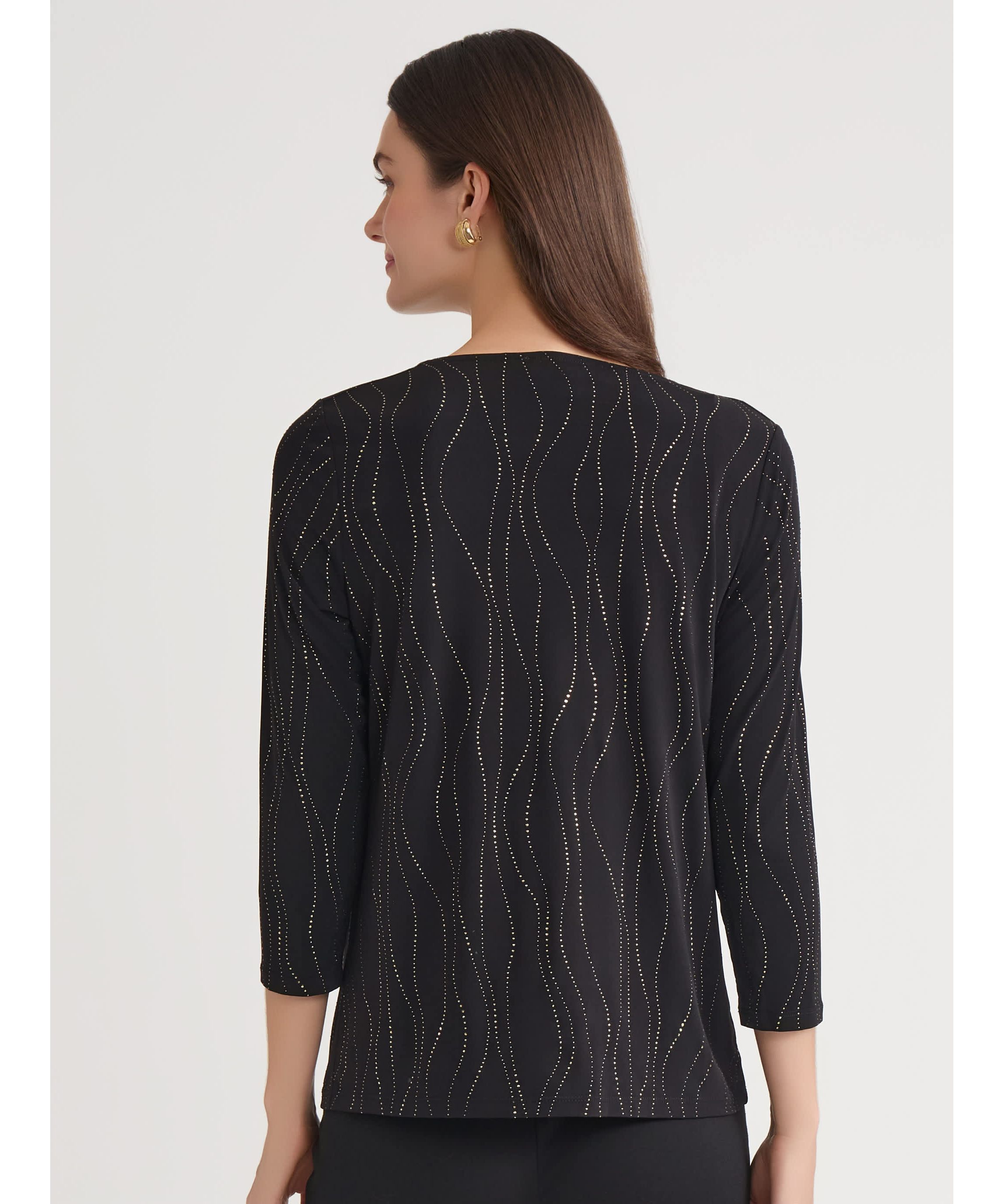 Petite Dewdrop Three Quarter Sleeve Pleat Neck Knit Top