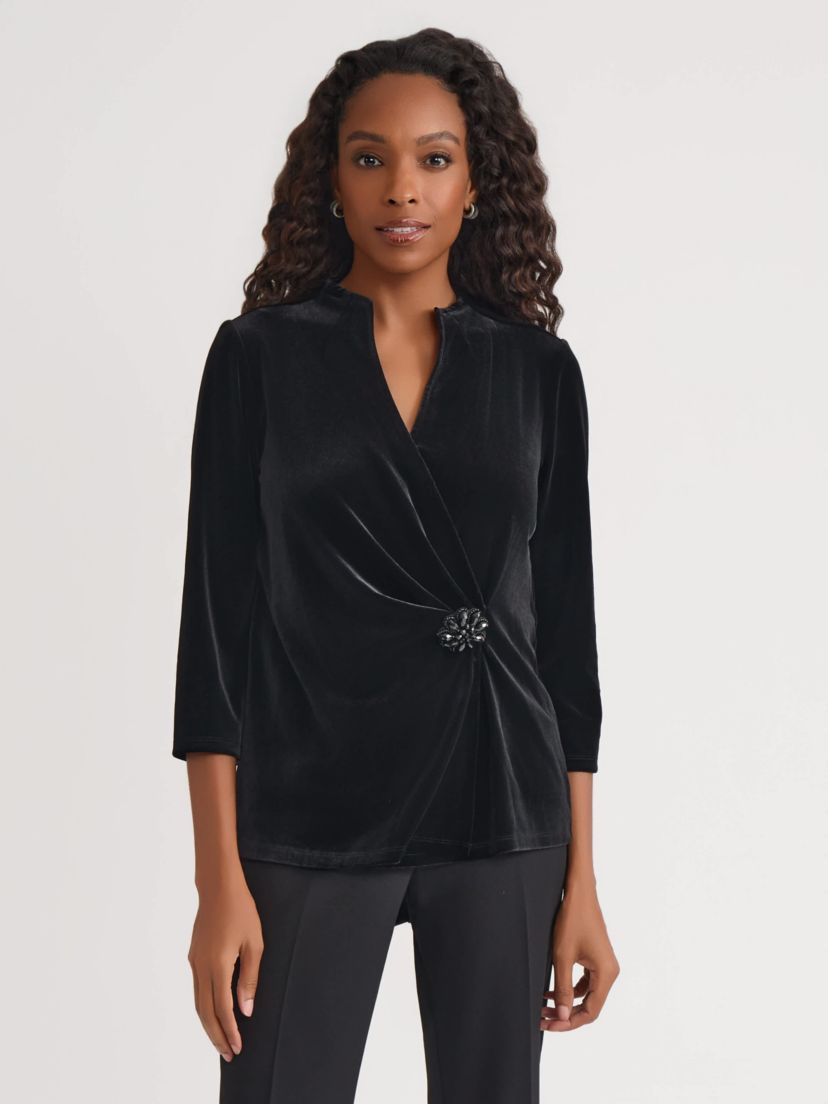 Petite Three Quarter Sleeve Wrap Top with Embellishment