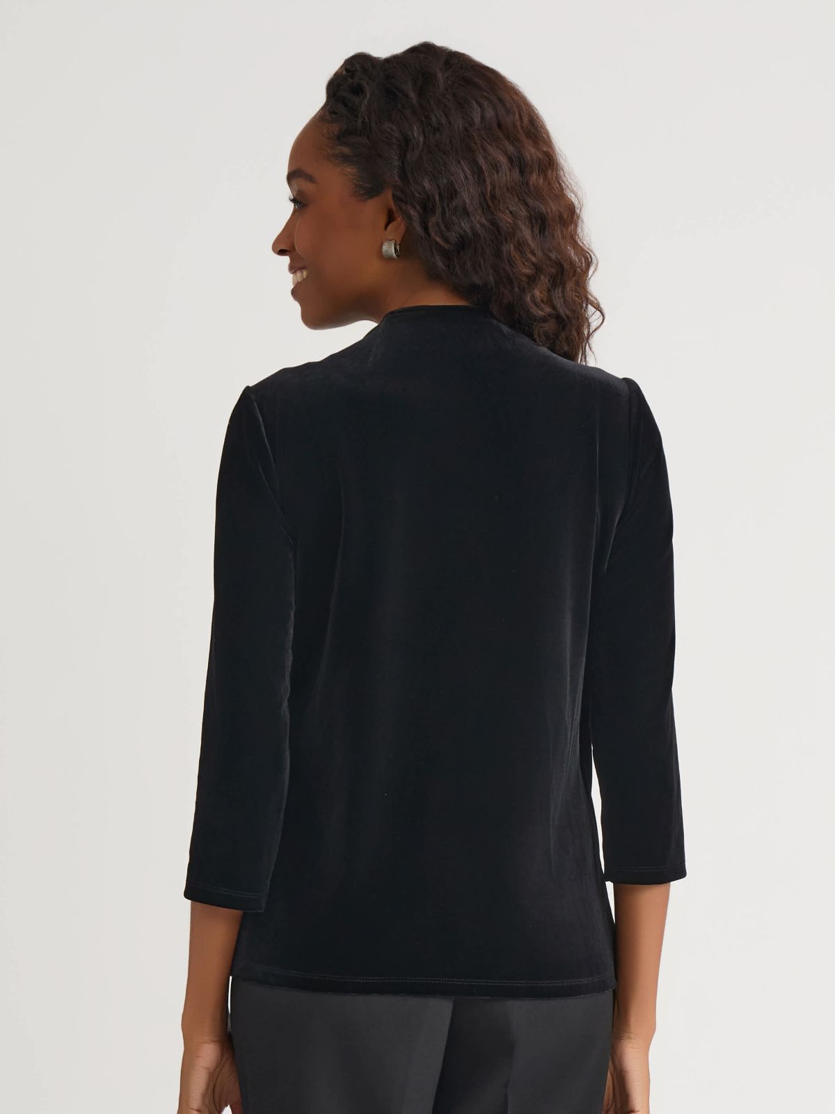 Petite Three Quarter Sleeve Wrap Top with Embellishment