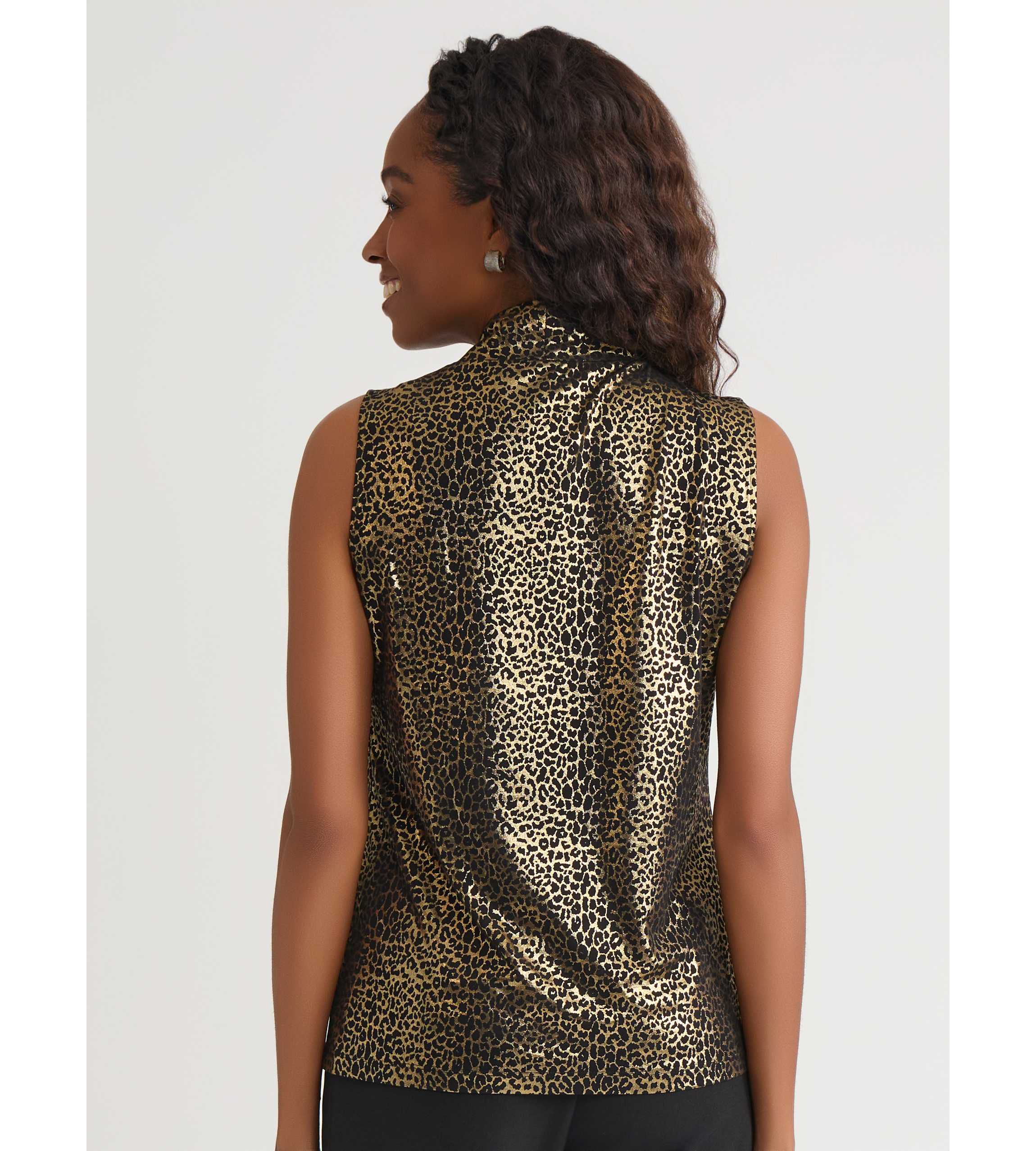 Petite Foil Animal Print Knot Neck Knit Top