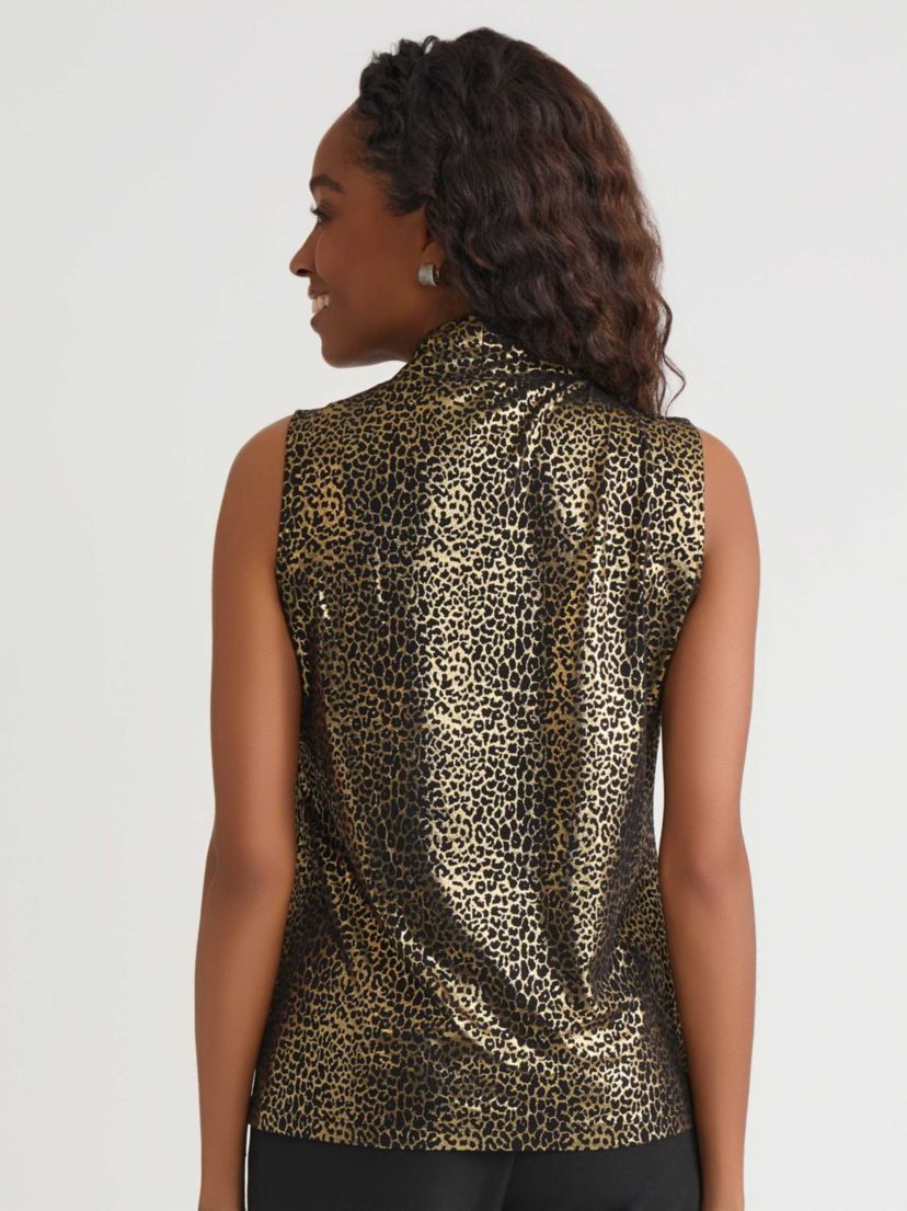 Petite Foil Animal Print Knot Neck Knit Top
