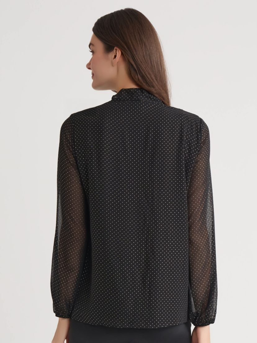 Petite Foil Dot Long Sleeve Ruffle Front Blouse