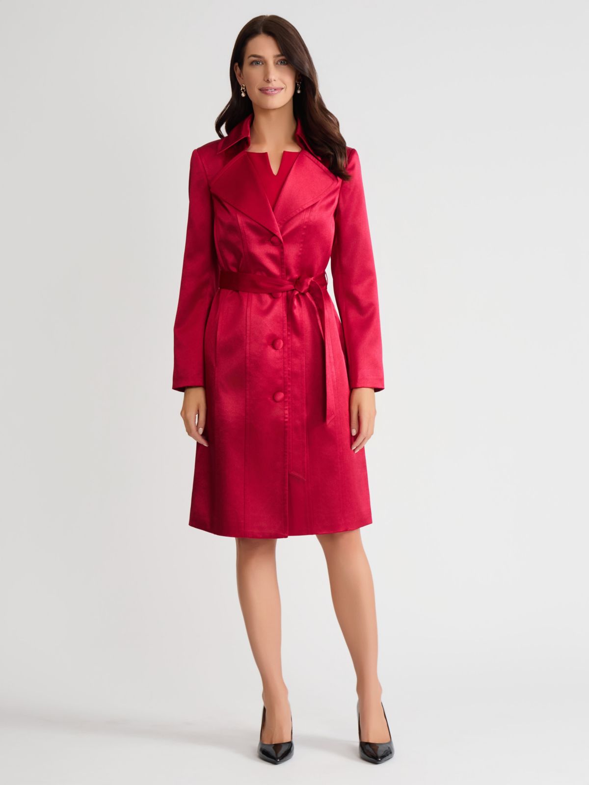 Petite Satin Belted Trench