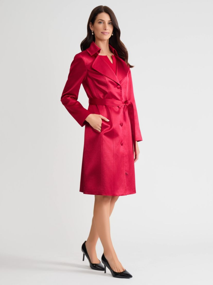 Petite Satin Belted Trench