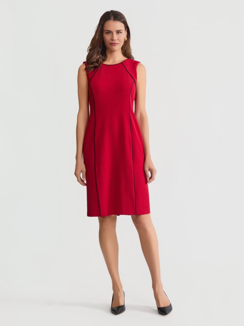 Womens Stretch Crepe Sheath Dress with Piping