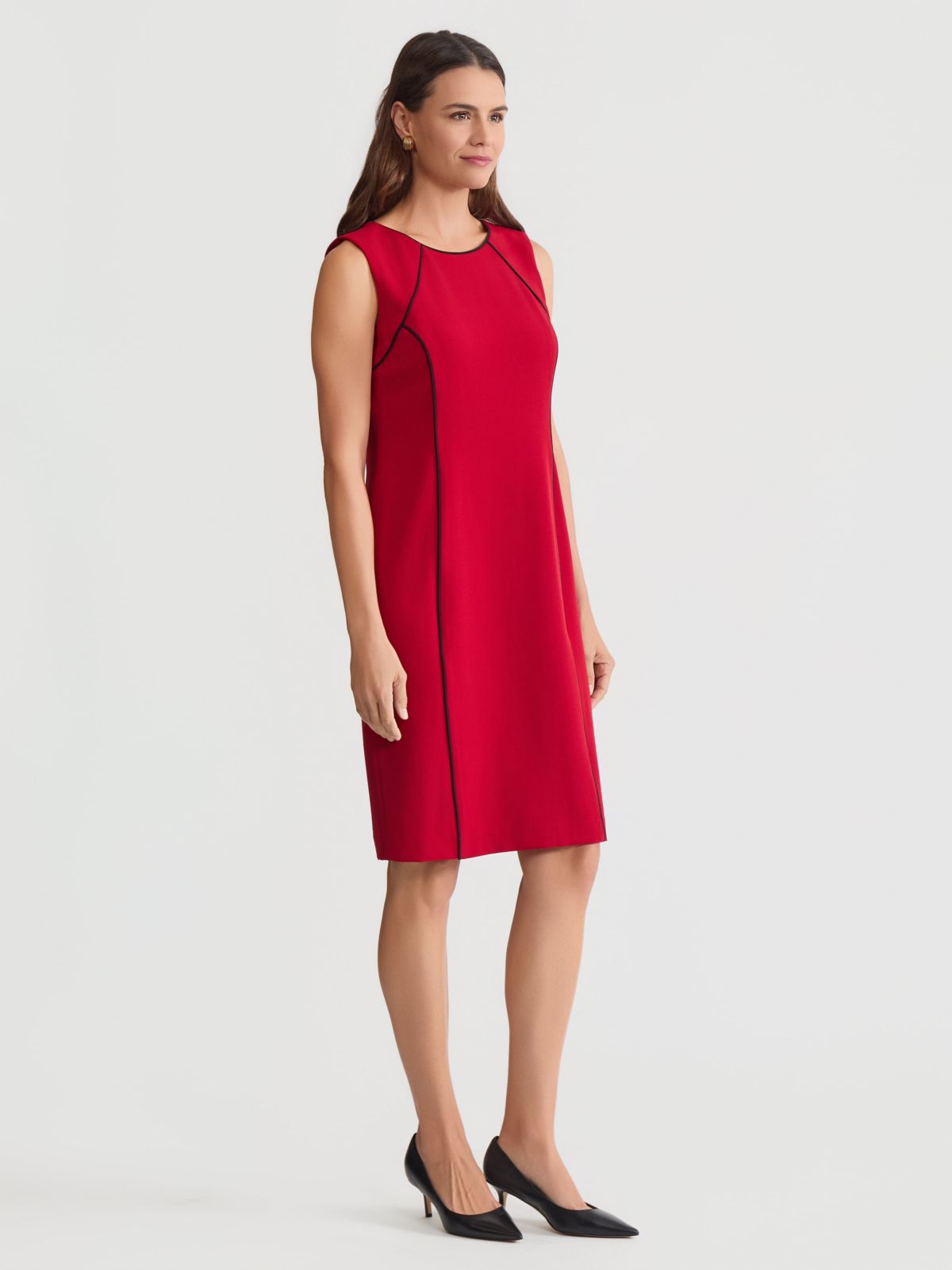 Womens Stretch Crepe Sheath Dress with Piping