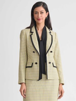 Kasper Women's Plaid Tweed Faux Double Breast Framed Jacket