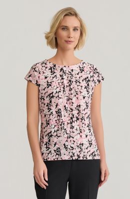 Kasper Women's Mini Floral Print Cap Sleeve Pleat Front Knit Top