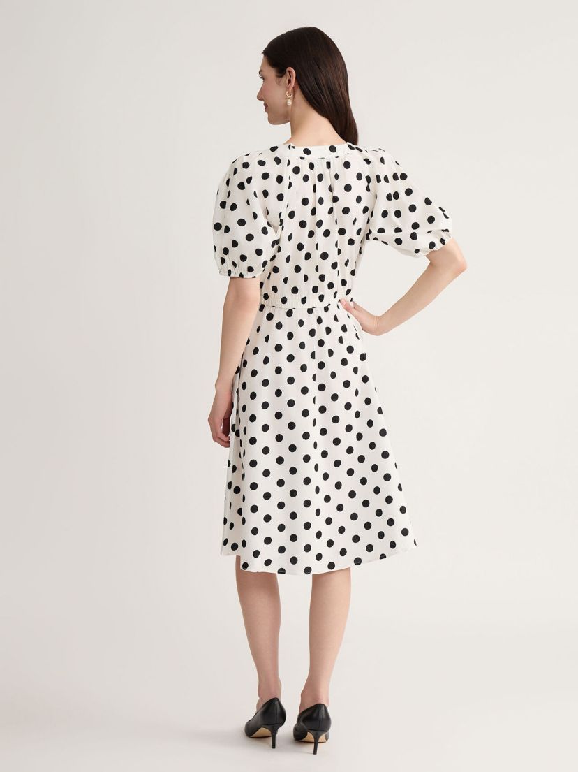 kasper dresses Kasper Women's Polka Dot Puff-Sleeve Midi Dress, Regular & Petite - Lily White/Black