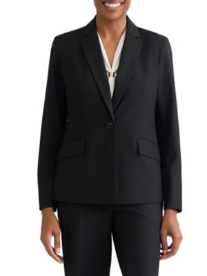 Kasper Women's Petite Washable Bi-Stretch One Button Jacket, Black, 4P
