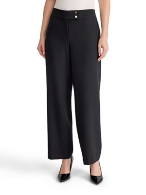 Kasper Womens Fly Front Wide Leg Extend Tab Pant